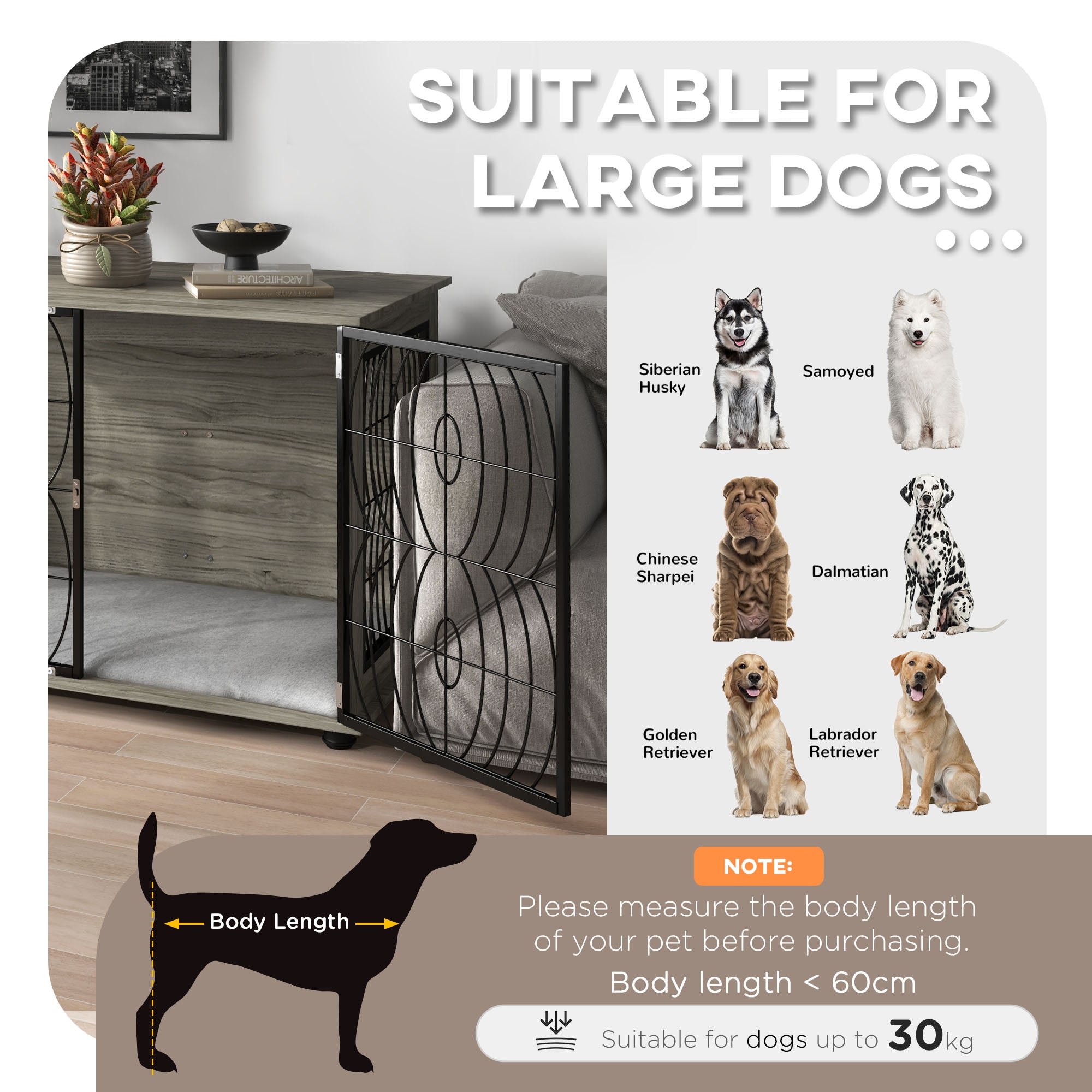 pawhut-niche-caisse-pour-chien-table-d-appoint-100x60x74-cm-avec-coussin-gris image 6