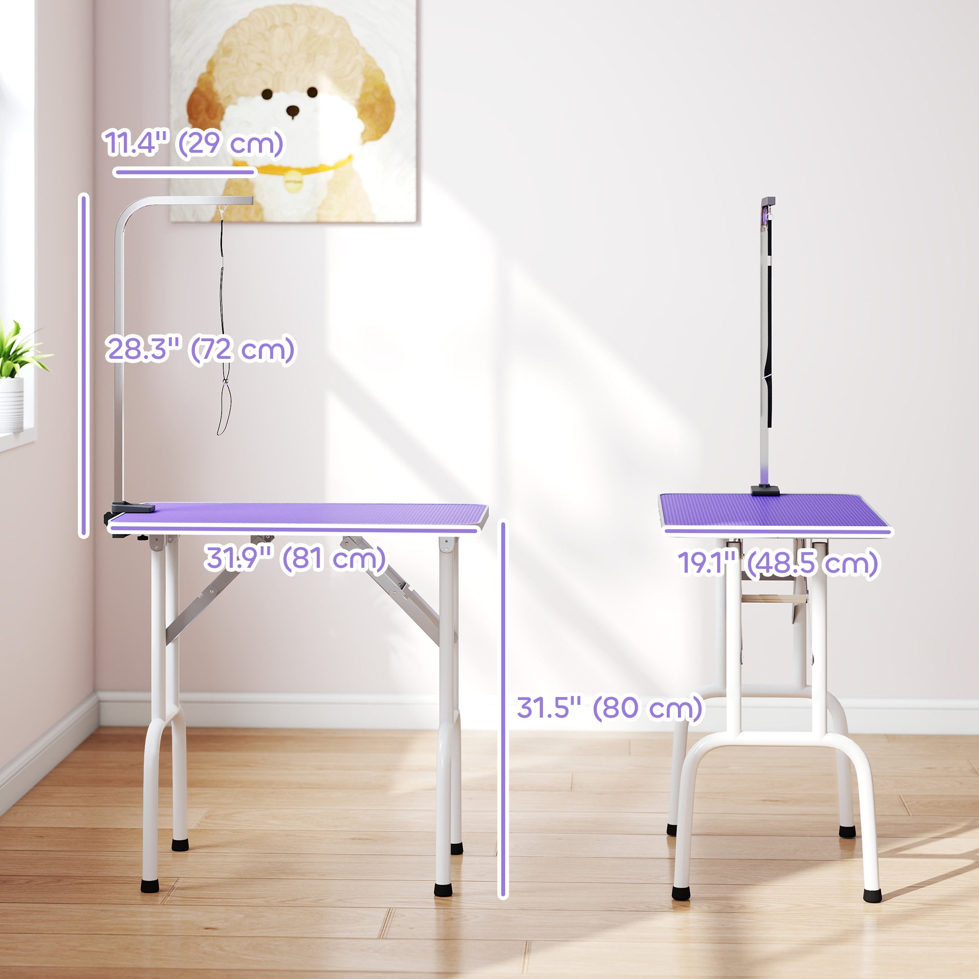 pawhut-table-de-toilettage-pliable-32-avec-bras-r-glable-et-dessus-antid-rapant--2 image 5