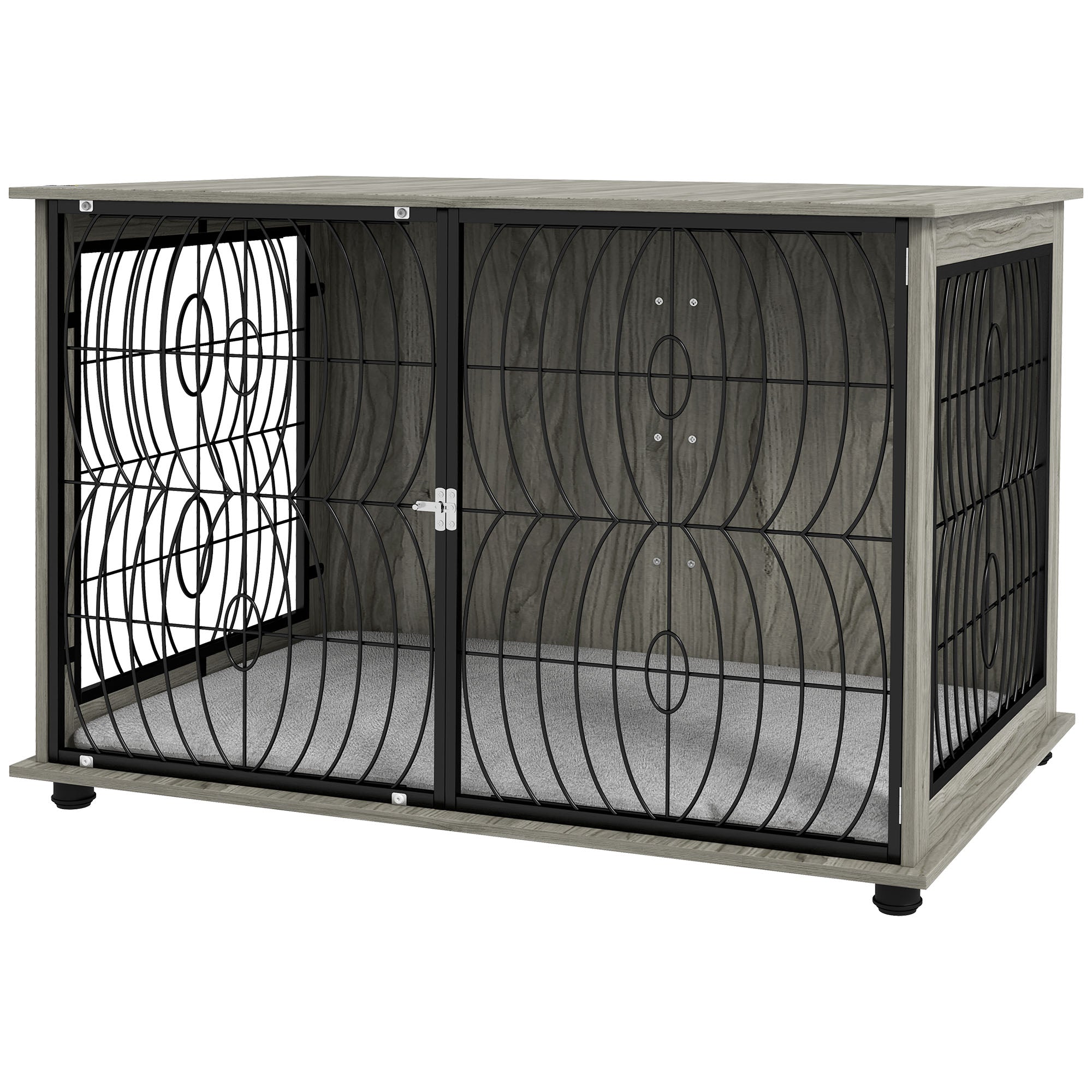 pawhut-cage-chien-table-d-appoint-118x75x82cm-avec-coussin-gris image 2