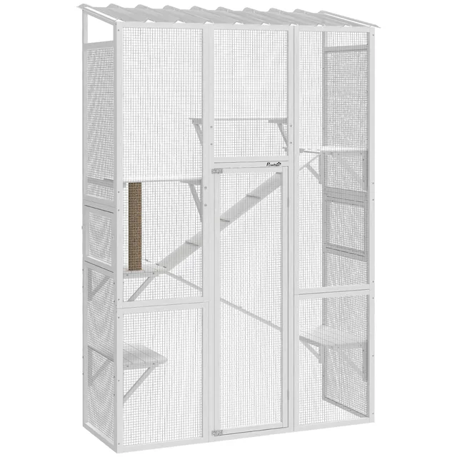 pawhut-grand-enclos-ext-rieur-chat-catio-6-plateformes-blanc image 1