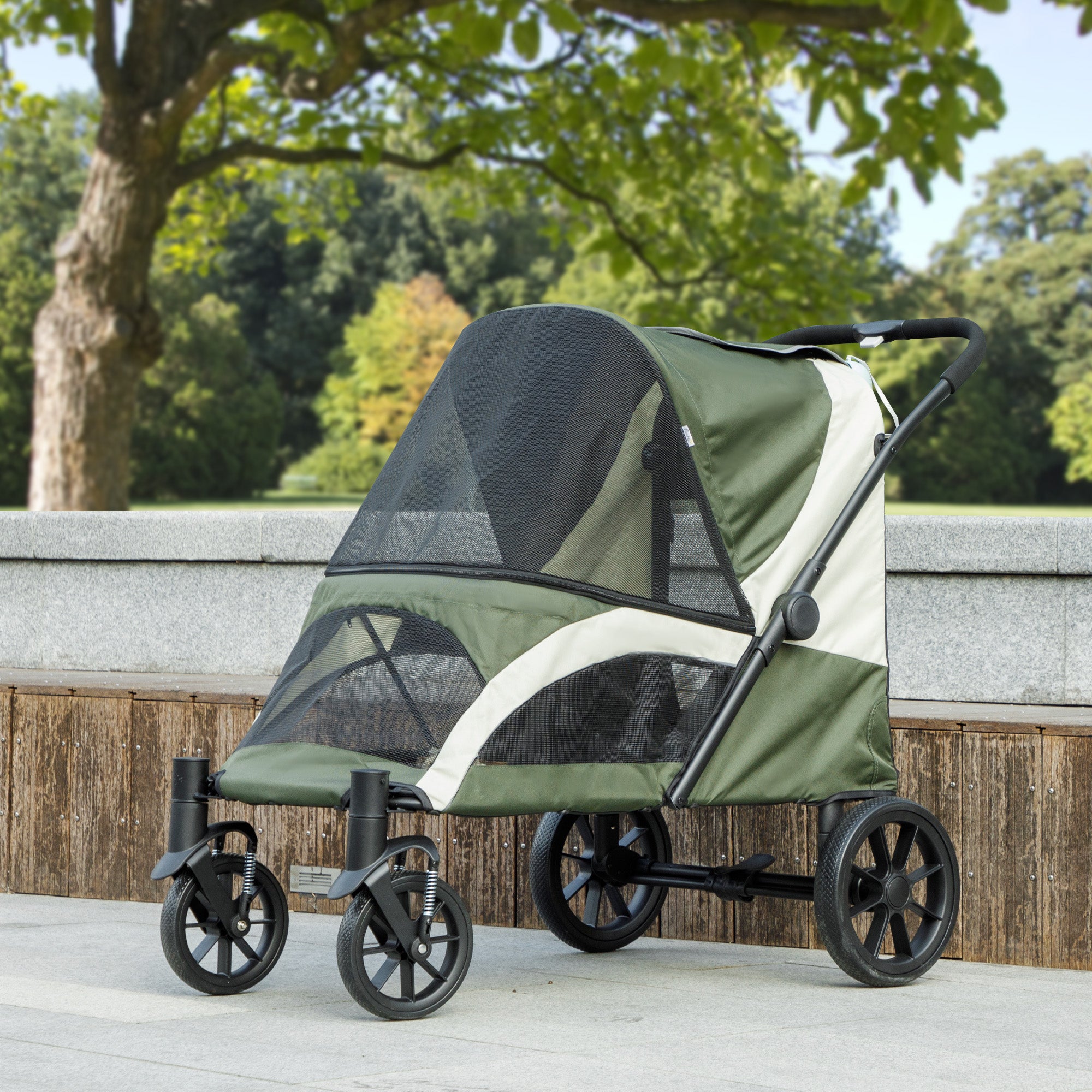 pawhut-poussette-pour-grand-chien-roues-amortissantes-pliable-en-1-clic-verte image 4