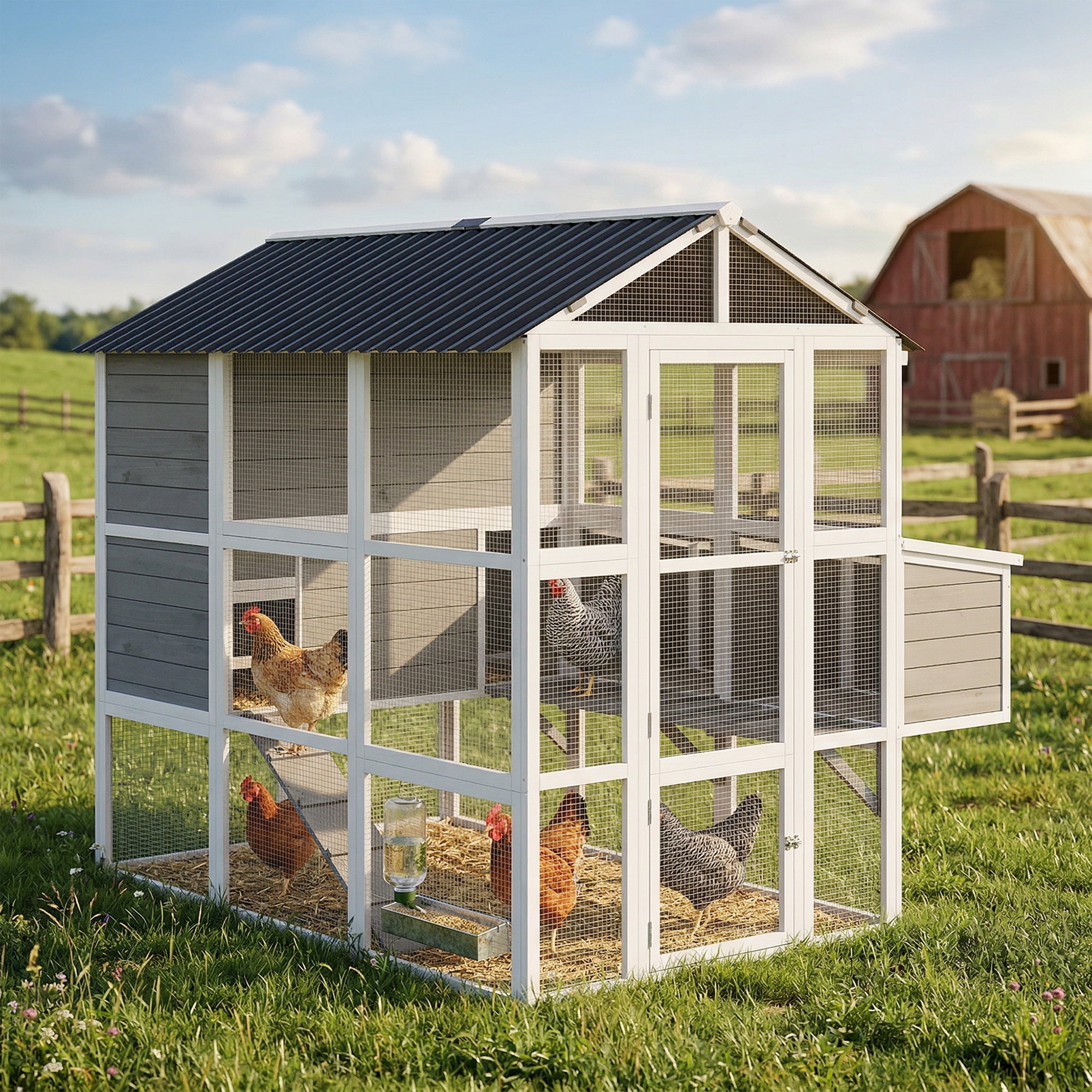 pawhut-poulailler-en-bois-77-avec-parc-pour-6-8-poules-gris image 4