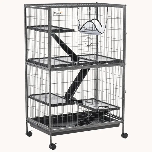 pawhut-cage-petits-animaux-50-5-tages-avec-hamac-et-6-portes-argent image 1