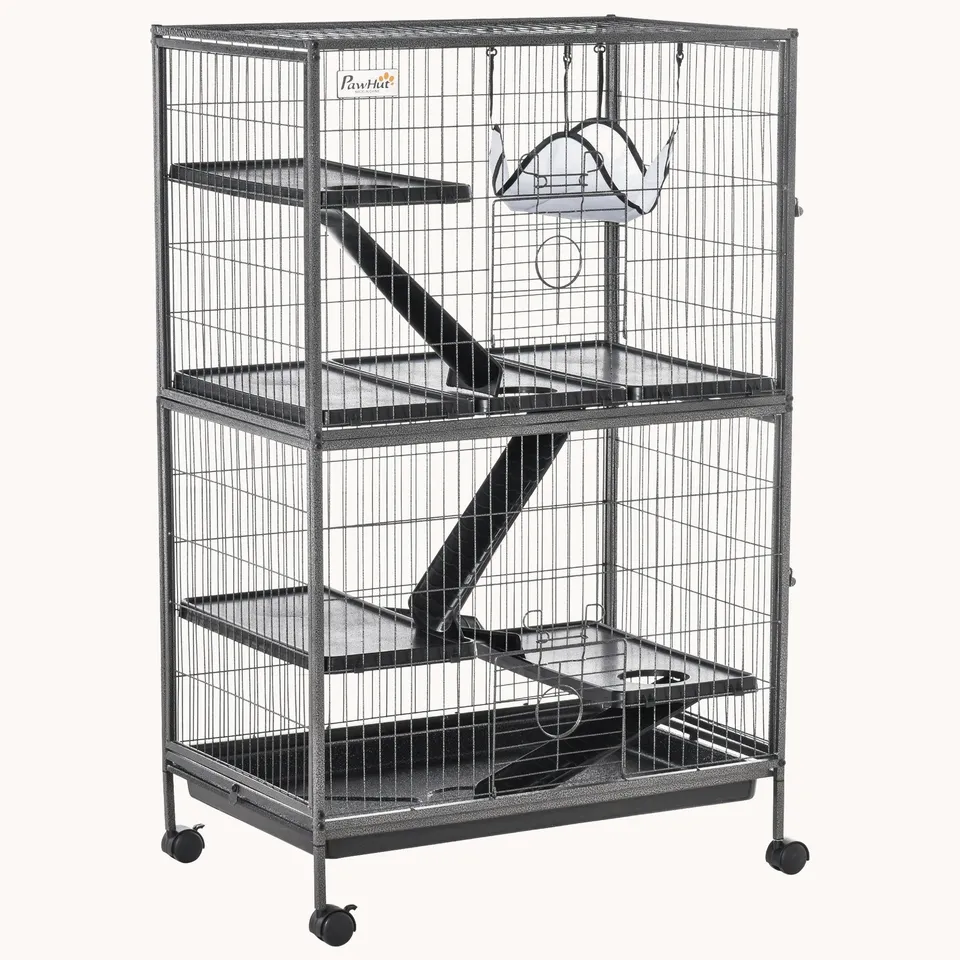 pawhut-cage-petits-animaux-50-5-tages-avec-hamac-et-6-portes-argent image 1