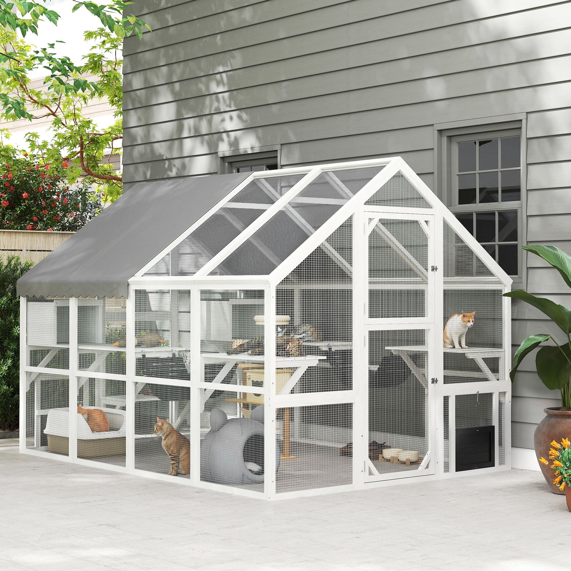 pawhut-catio-enclos-ext-rieur-blanc-xxl-avec-plateformes-ponts-et-toit-imperm-ab image 4