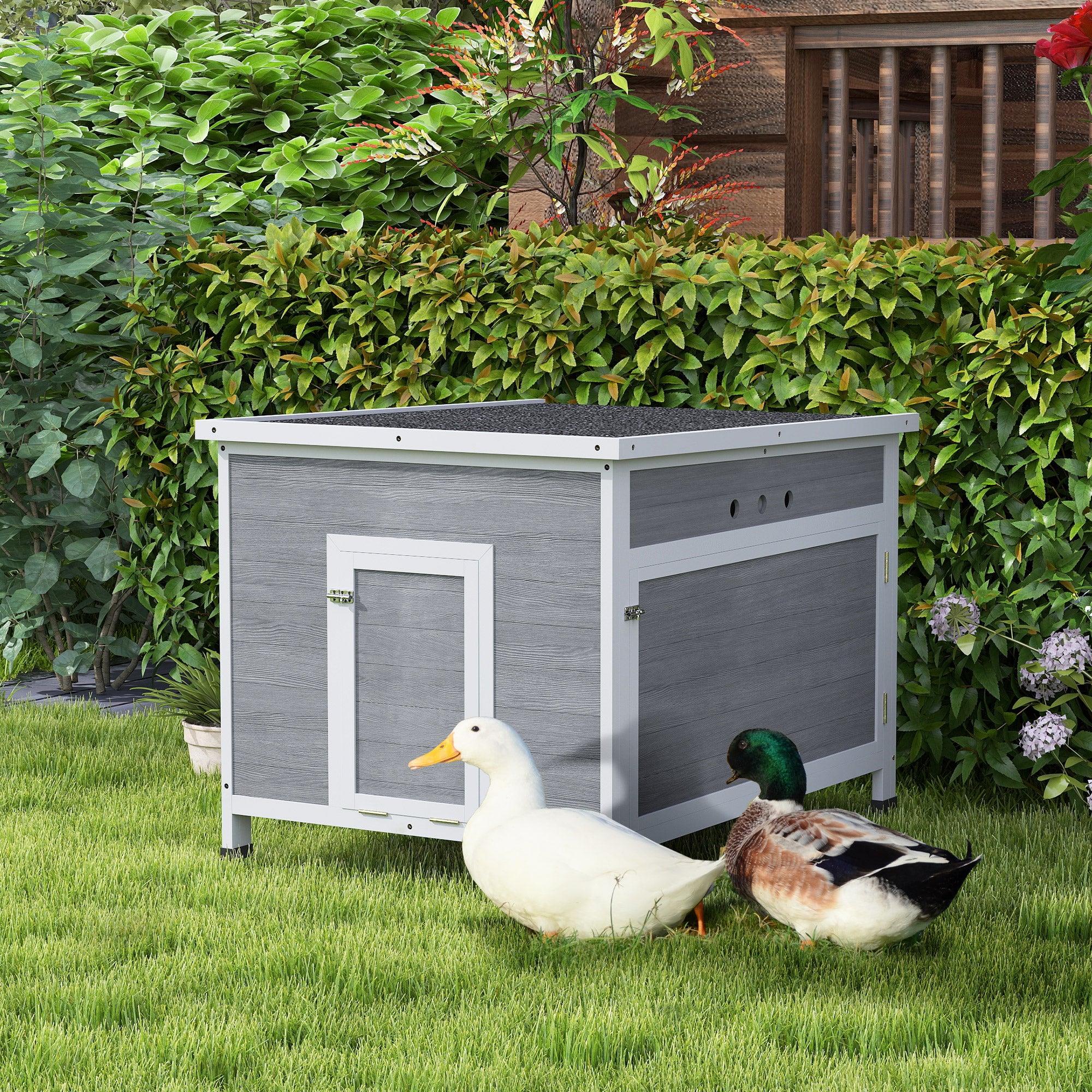 pawhut-cabane-canards-avec-toit-ouvrant-et-plancher-amovible-gris-clair image 3