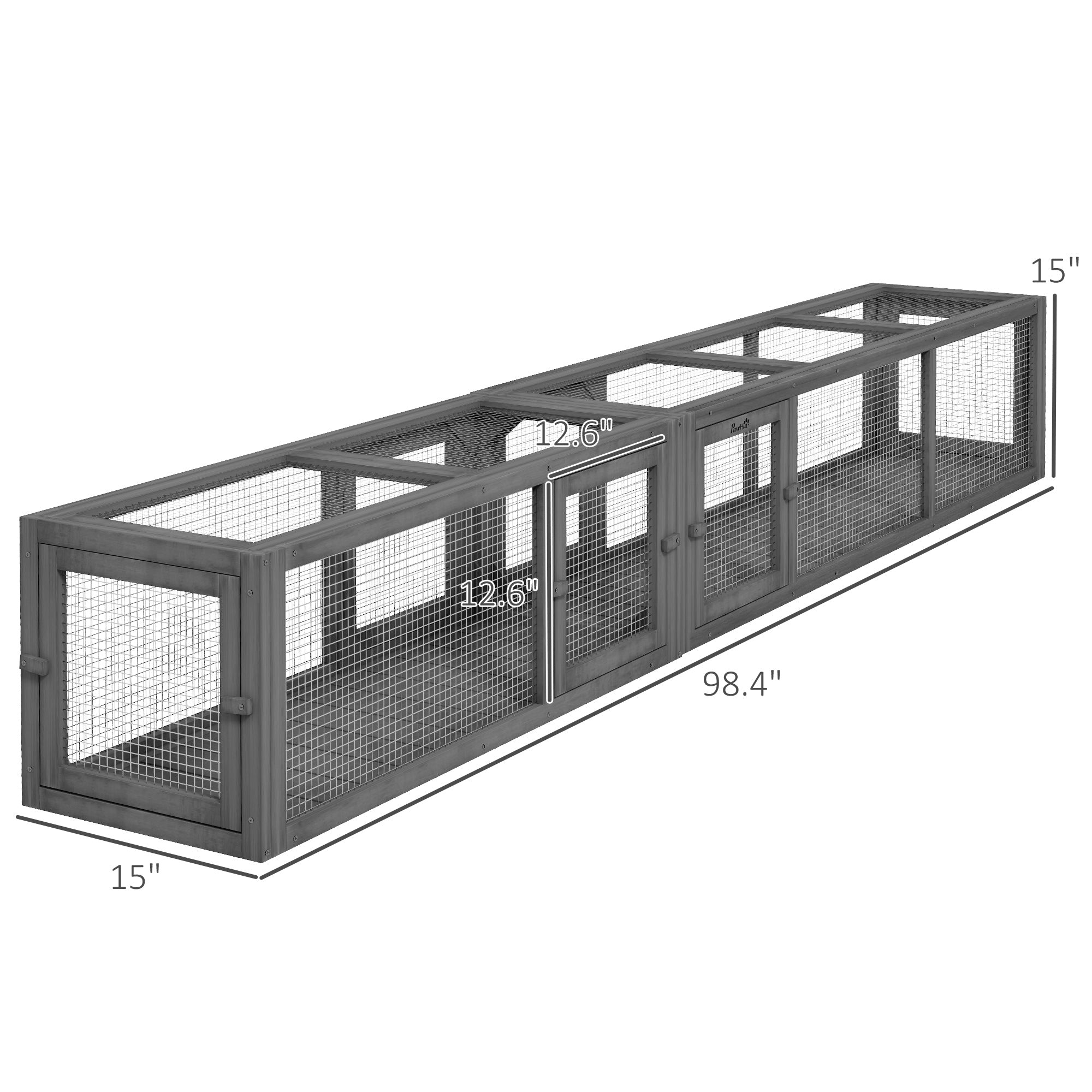 pawhut-tunnel-chat-ext-rieur-bois-250-cm-8-portes-modulable-gris-fonc image 6