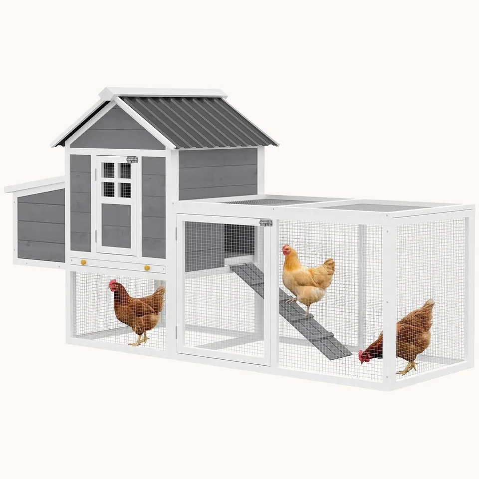 pawhut-poulailler-en-bois-82-pour-2-3-poules-avec-pondoir-et-tiroir-gris image 1