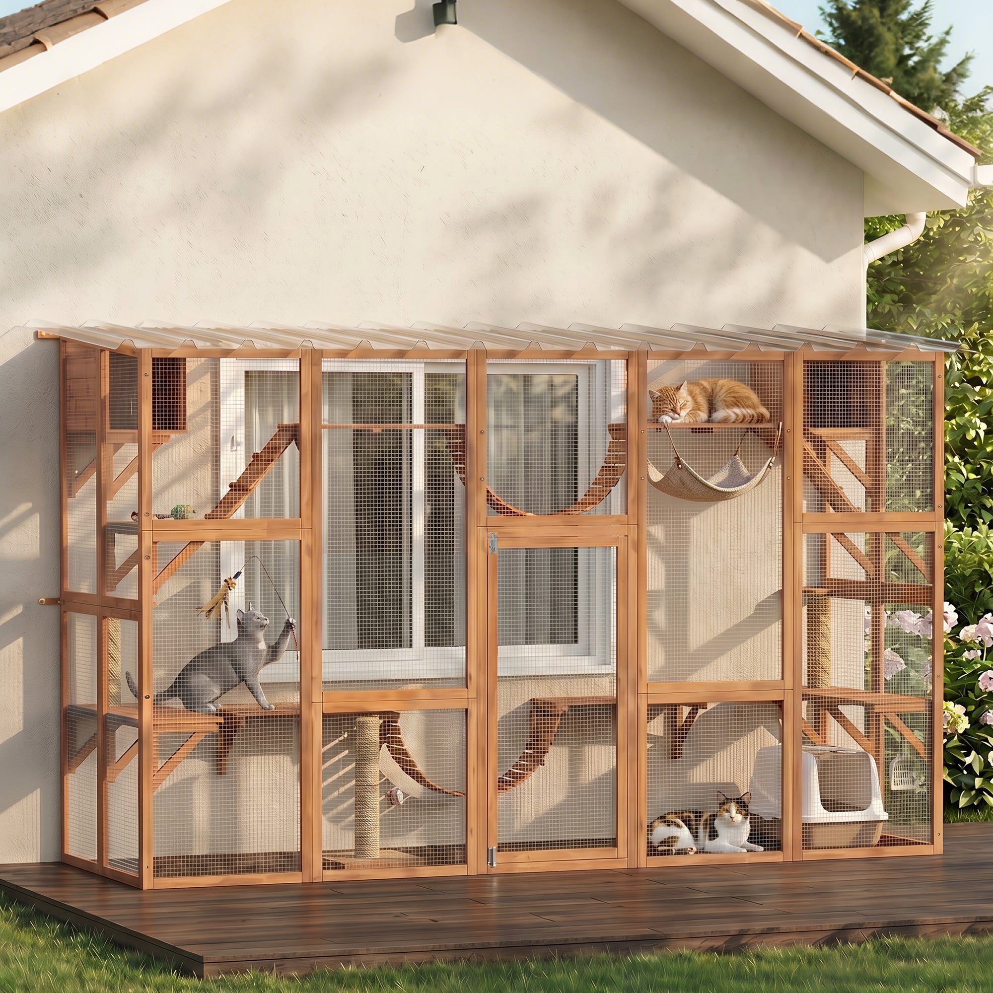pawhut-enclos-ext-rieur-pour-chat-118-avec-toit-tanche-et-cadre-bois-orange image 3