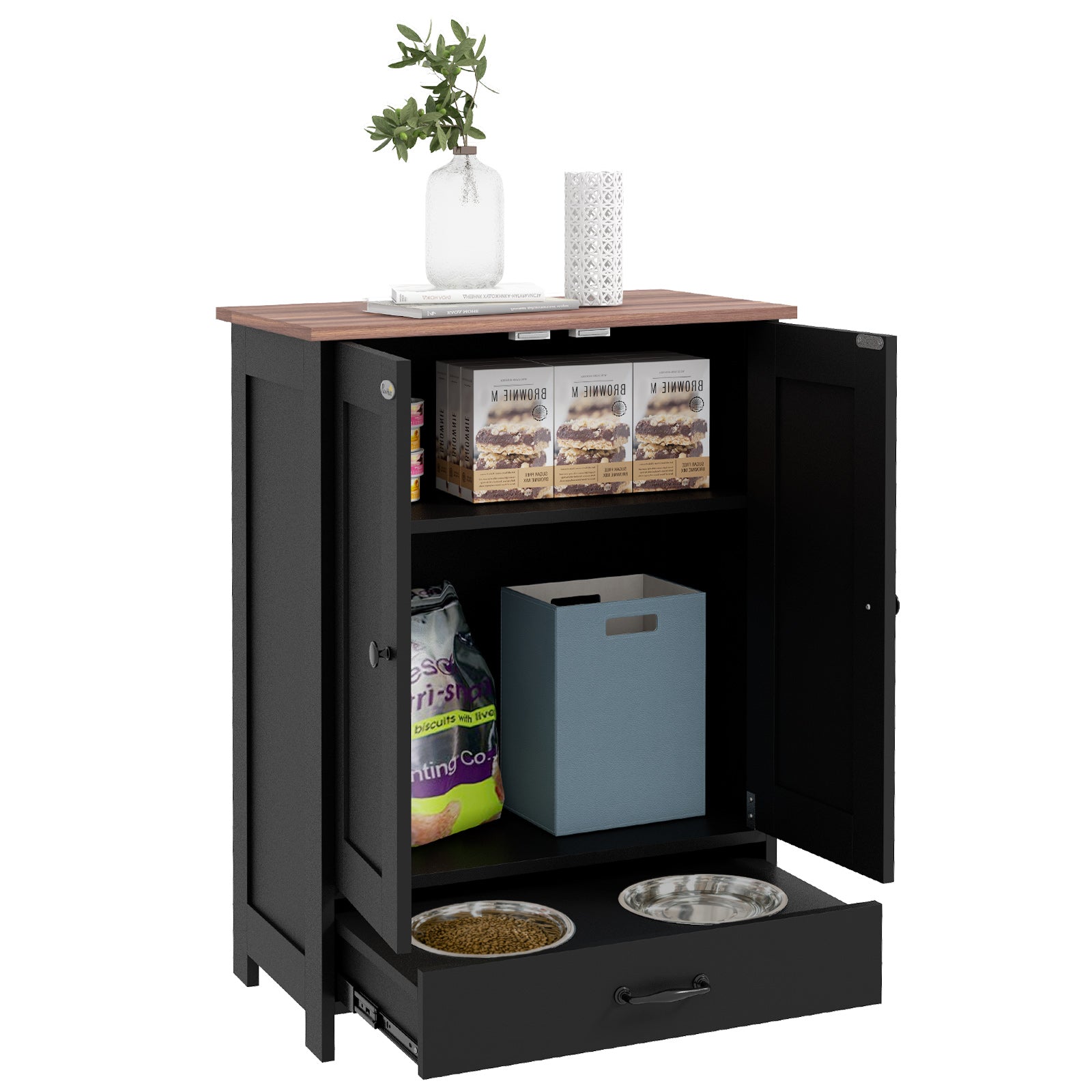 pawhut-station-d-alimentation-chien-avec-bols-cach-s-et-placard-de-rangement-noi image 1
