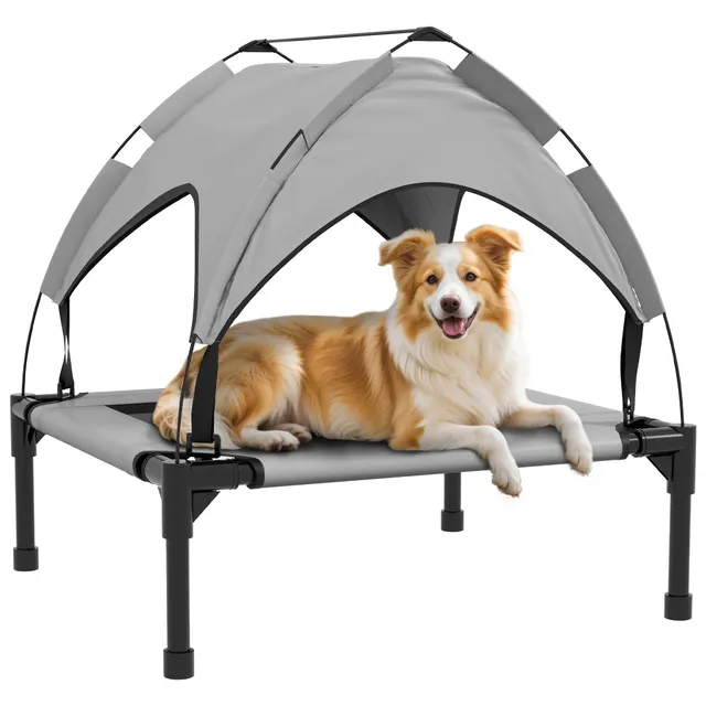 pawhut-lit-chien-sur-lev-avec-auvent-30-x-24-x-27-gris-clair image 1