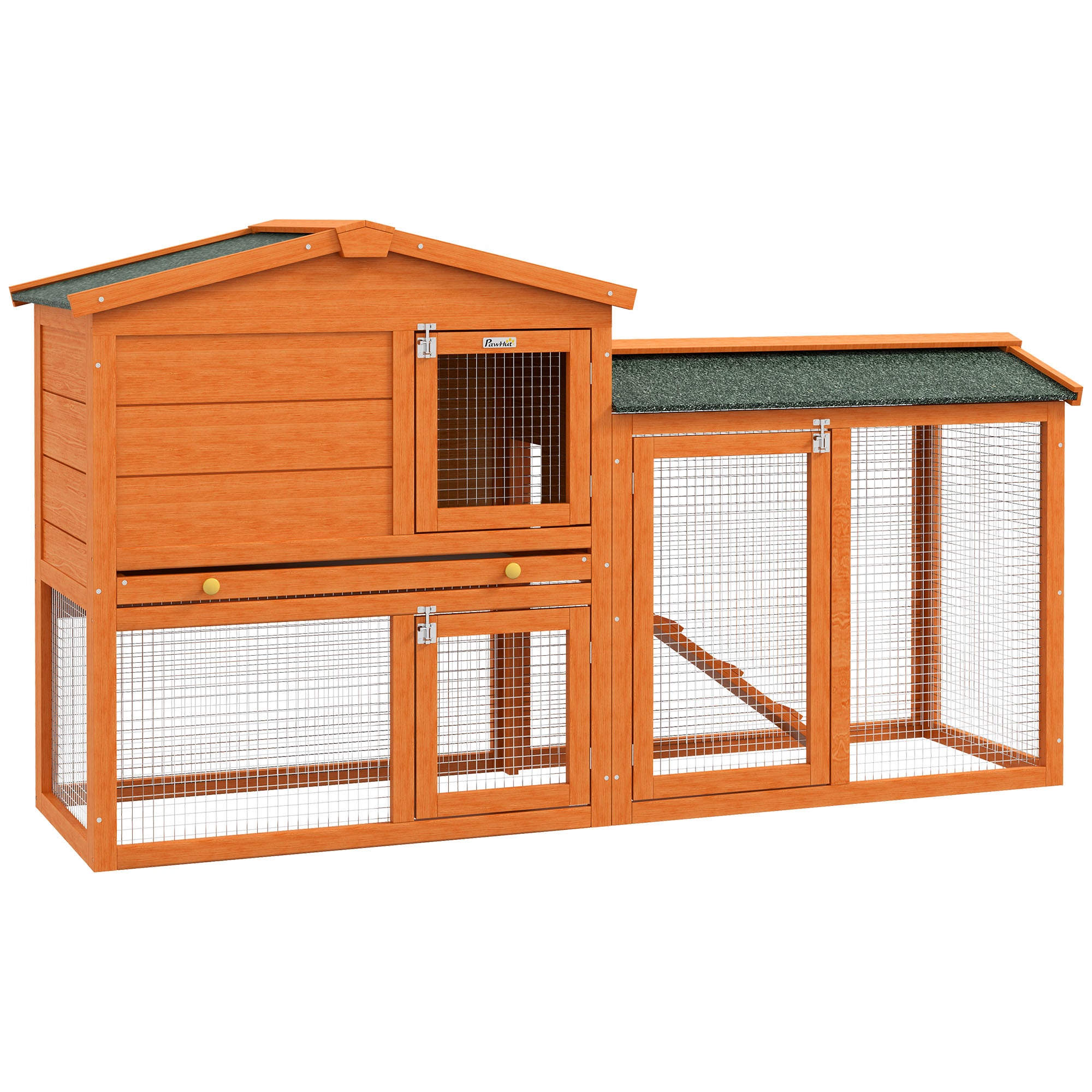 pawhut-cage-lapin-2-niveaux-avec-rampe-et-tiroir-orange image 1