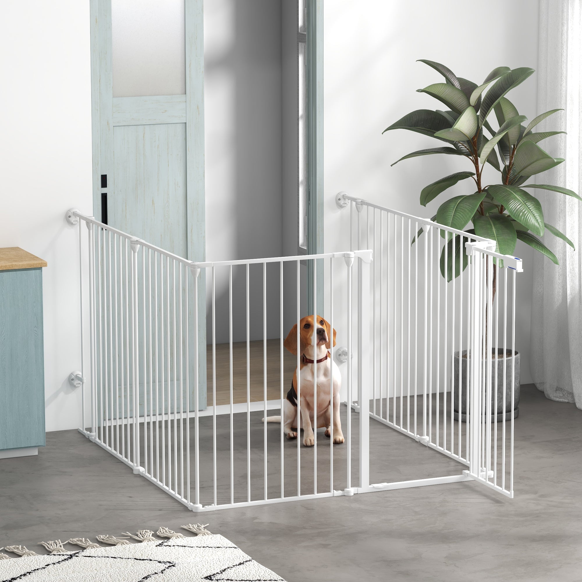 pawhut-parc-pour-chien-6-panneaux-90-cm-barri-re-murale-blanche-avec-verrouillag image 3