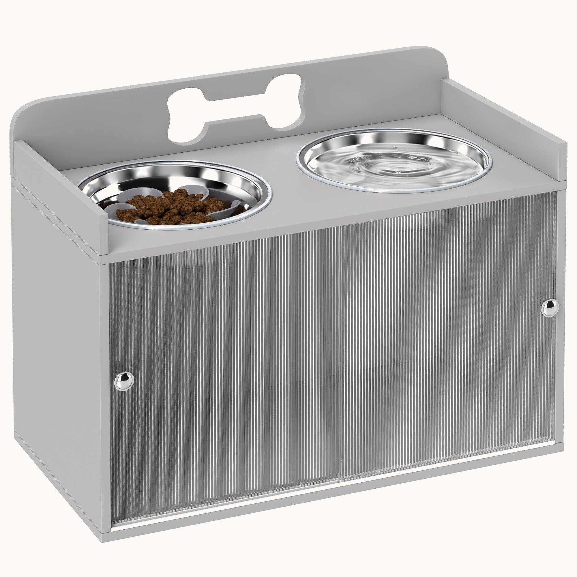 pawhut-station-d-alimentation-sur-lev-e-pour-grands-chiens-avec-rangement-gris image 1