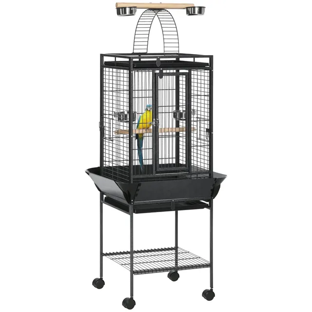 pawhut-cage-voli-re-156-cm-pour-perruche-et-conure-avec-aire-de-jeu-et-roulettes image 1