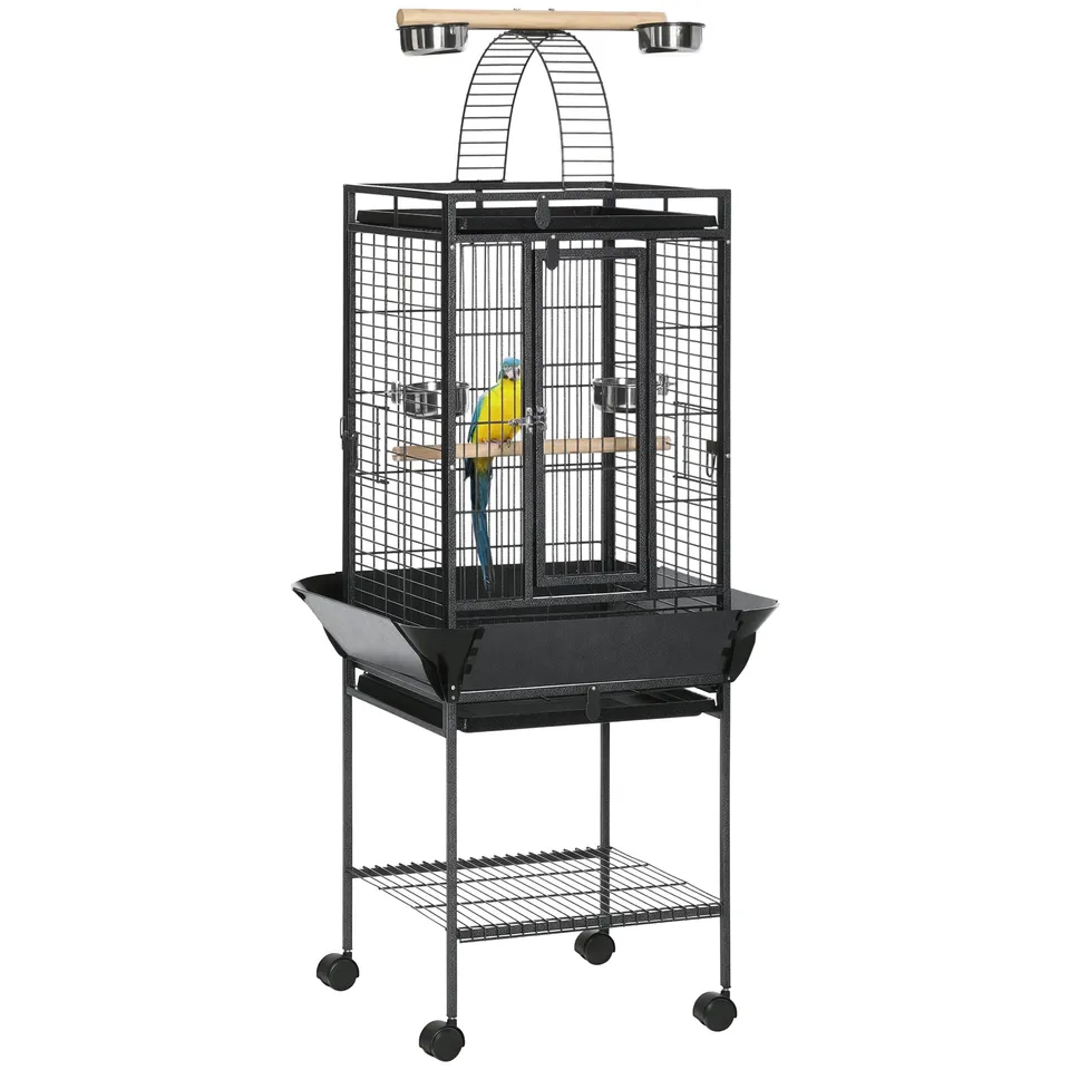 pawhut-cage-voli-re-156-cm-pour-perruche-et-conure-avec-aire-de-jeu-et-roulettes image 1