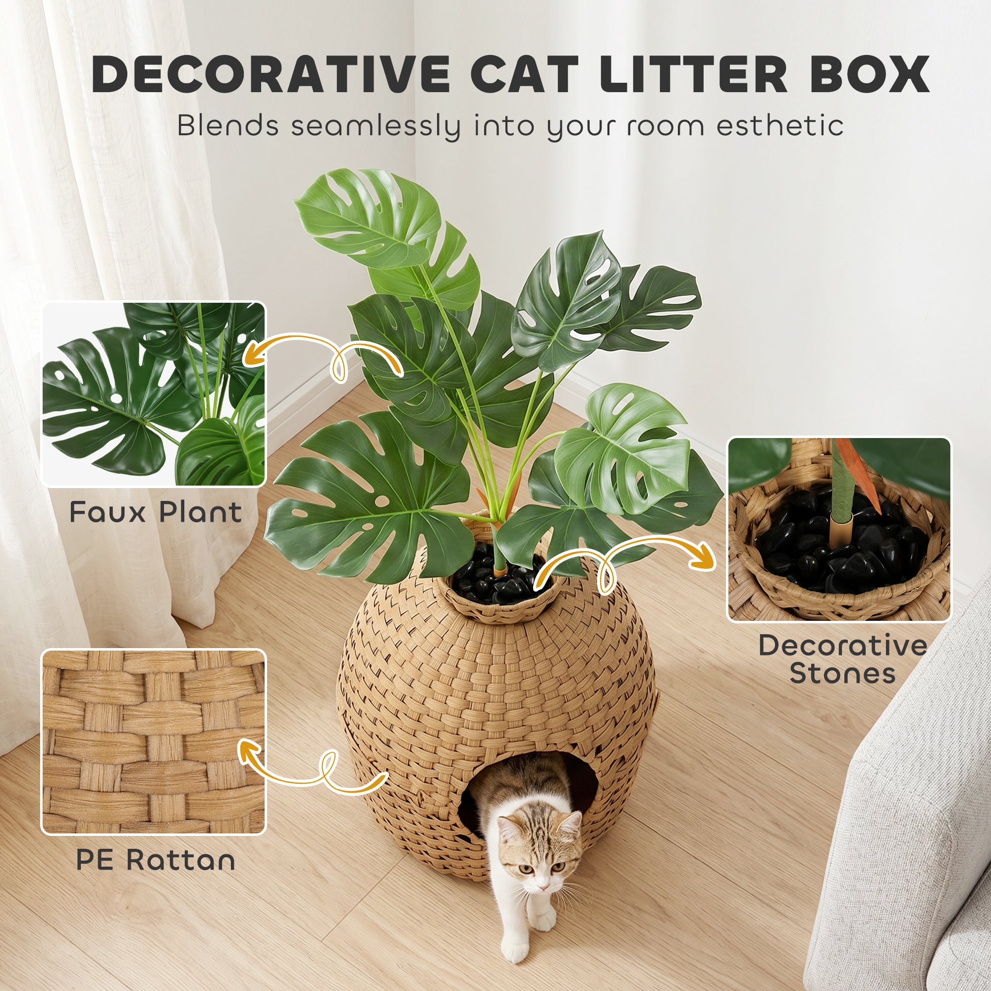 pawhut-meuble-liti-re-chat-cach-e-en-rotin-avec-plante-et-bac-inox image 7