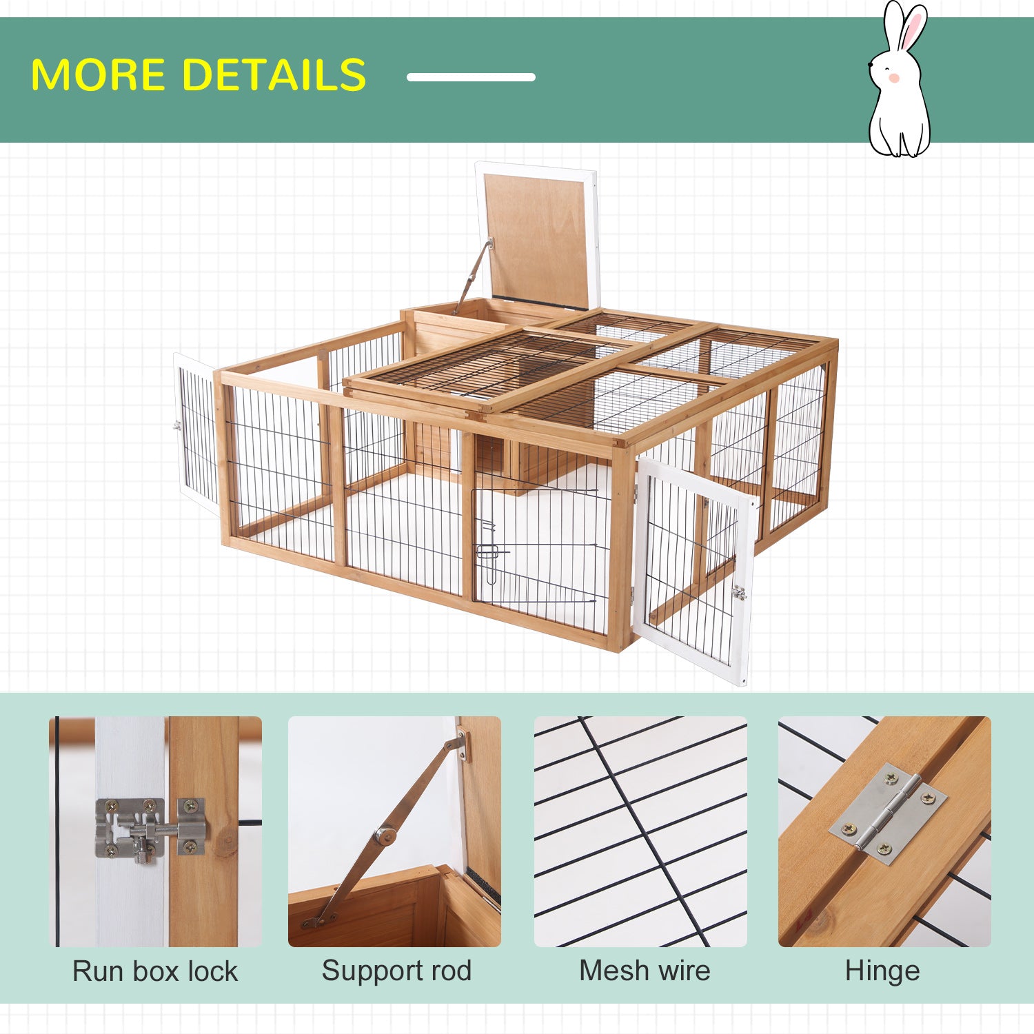pawhut-clapier-lapin-bois-120-cm-haven-avec-parc-et-toit-ouvrant-jaune image 8