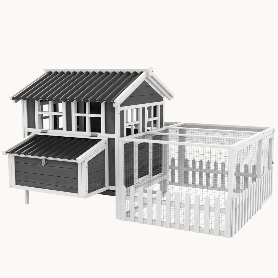 pawhut-poulailler-avec-enclos-pondoir-tiroir-et-cl-ture-pour-1-2-poules-gris image 1