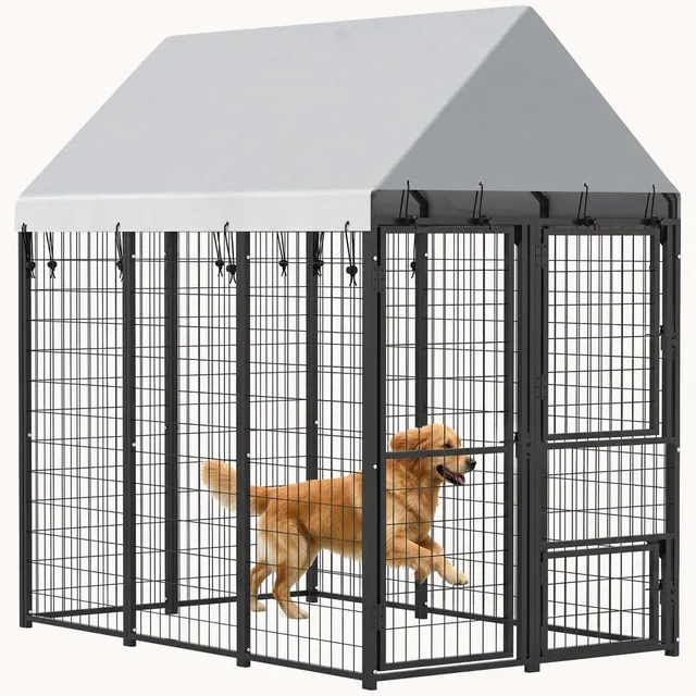 pawhut-chenil-ext-rieur-extensible-6-x-4-x-6-avec-toit-3-portes-et-verrou image 1
