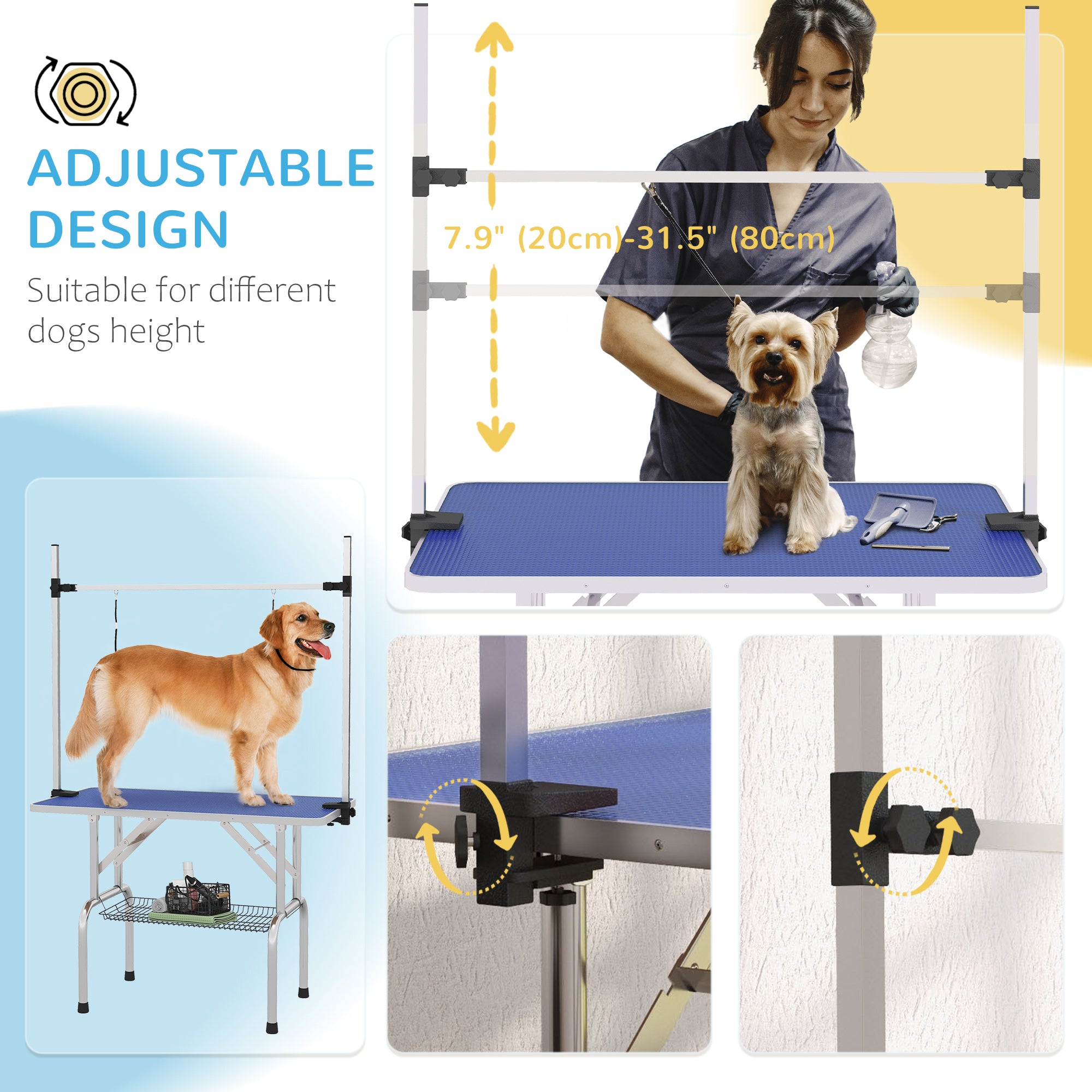 pawhut-table-de-toilettage-chien-43-avec-bras-r-glable-8-32-dessus-caoutchouc-bl image 6