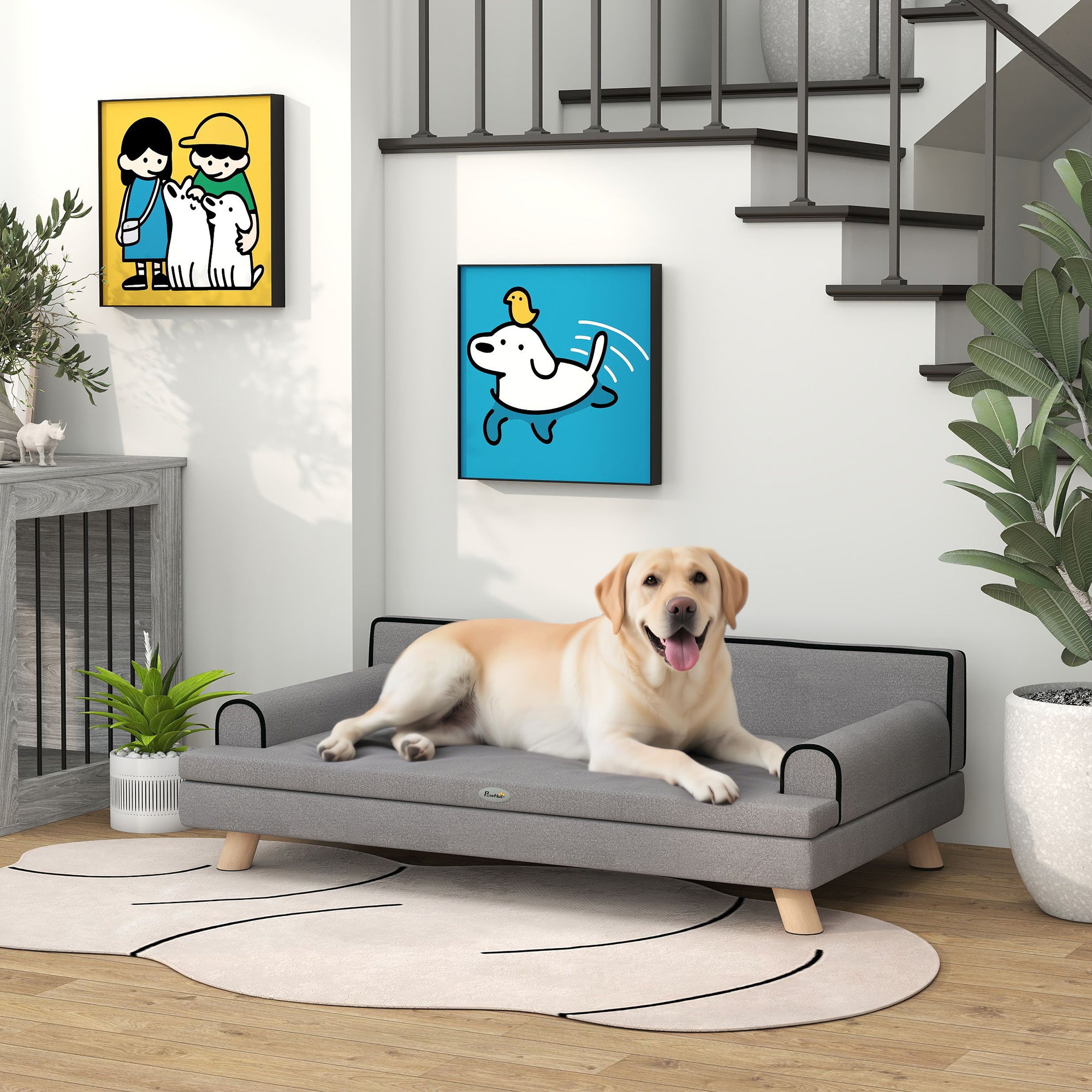 pawhut-canap-sur-lev-pour-chiens-moyens-grands-gris-clair image 4