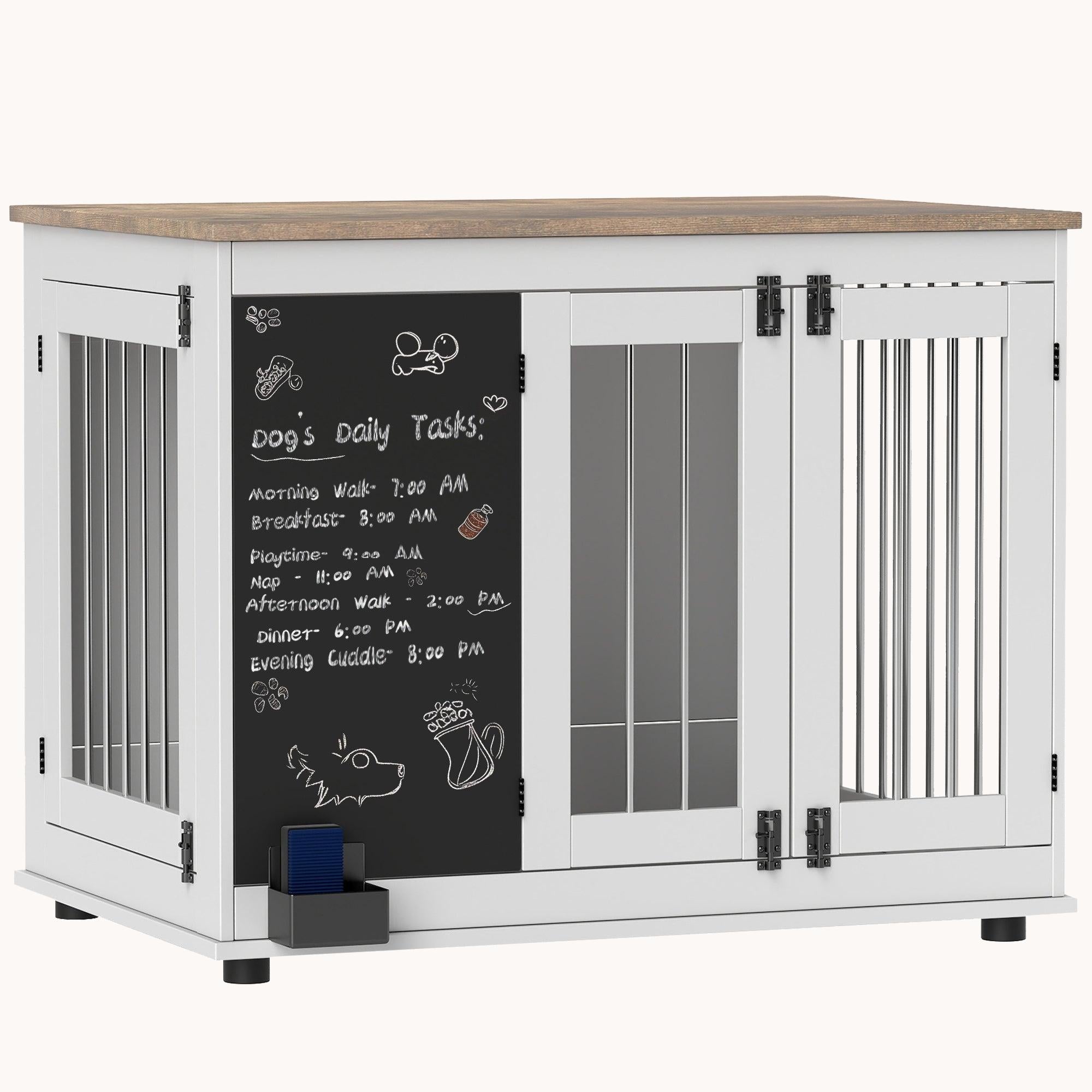 pawhut-niche-meuble-3-portes-blanche-avec-tableau-noir-pour-grand-chien image 2