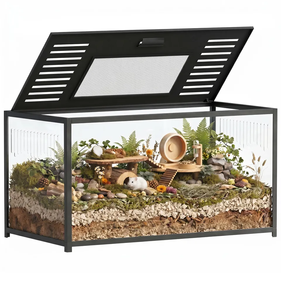 pawhut-cage-hamster-m-tal-100-x-50-x-52-5-cm-noire-anti-rongement image 1