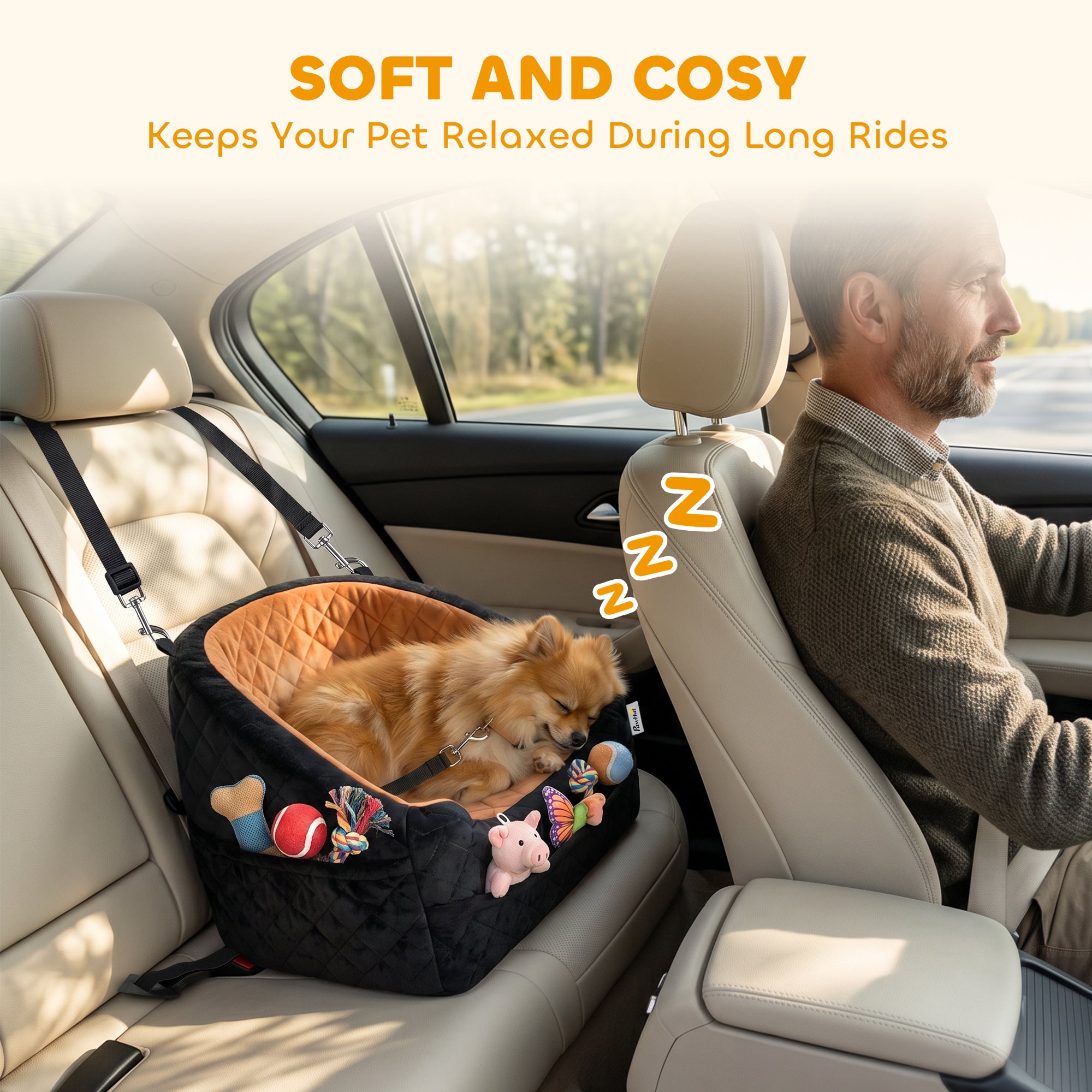 pawhut-si-ge-auto-pour-chien-petit-chien-moins-de-10kg-avec-coussin-pais-marron image 7