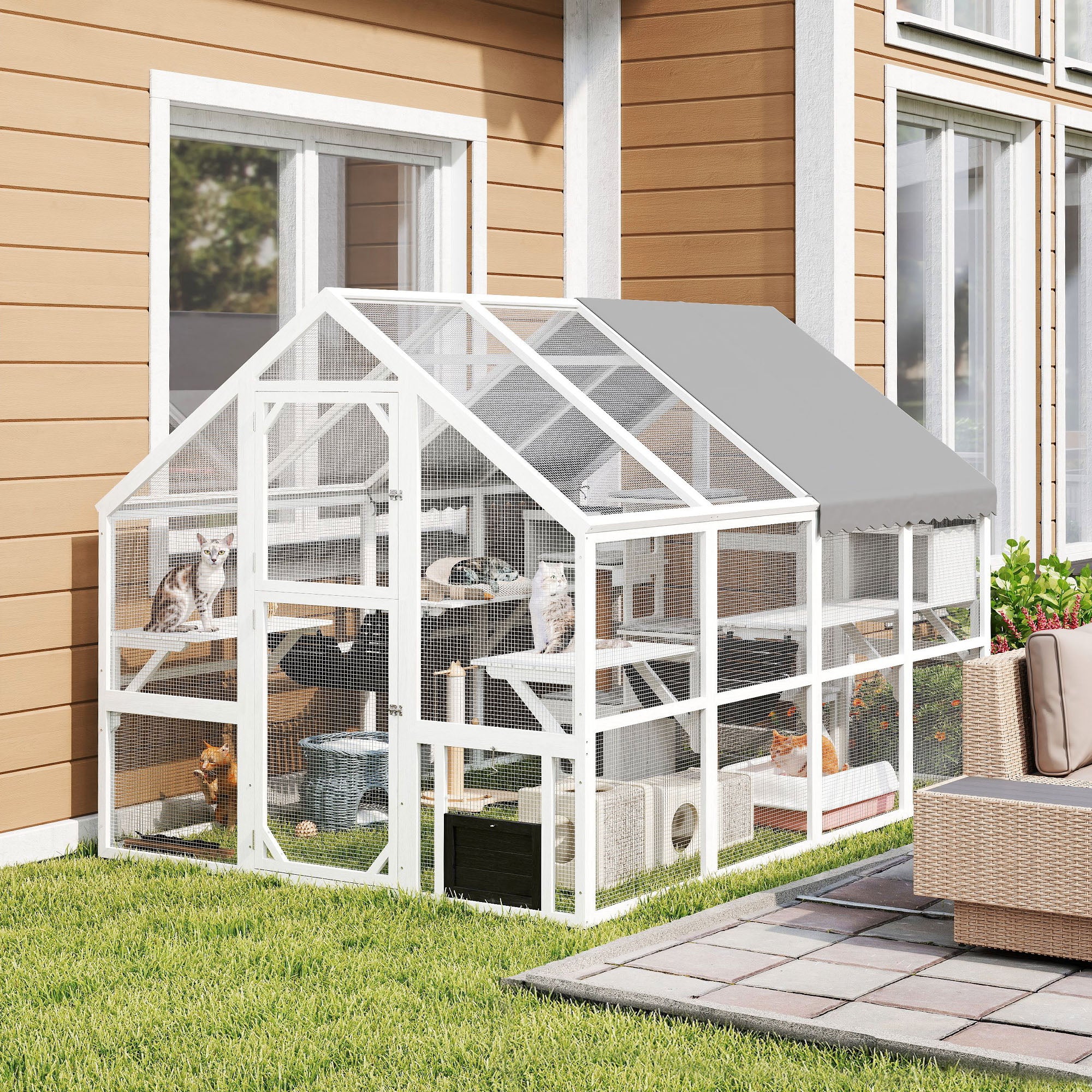 pawhut-catio-enclos-ext-rieur-blanc-xxl-avec-plateformes-ponts-et-toit-imperm-ab image 3