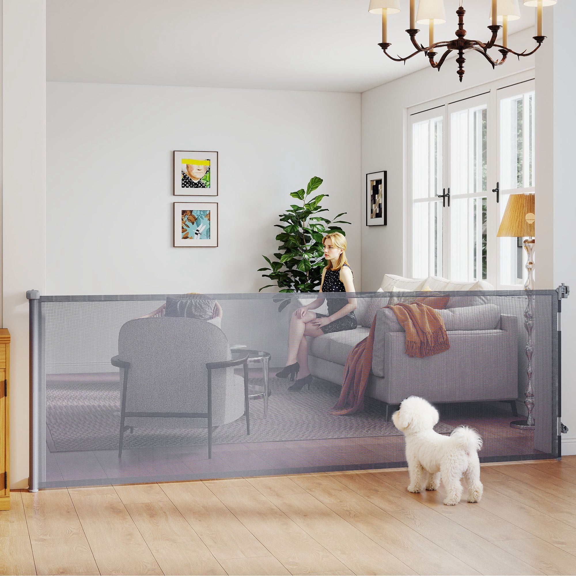 pawhut-barri-re-de-s-curit-chien-r-tractable-300-cm-grise-escaliers-et-portes image 3