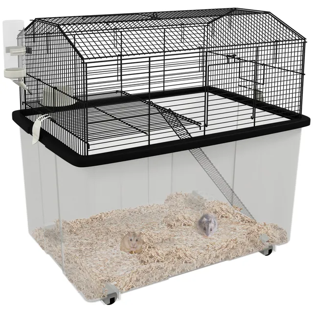 pawhut-cage-hamster-tages-avec-rampe-et-roulettes-noir image 1