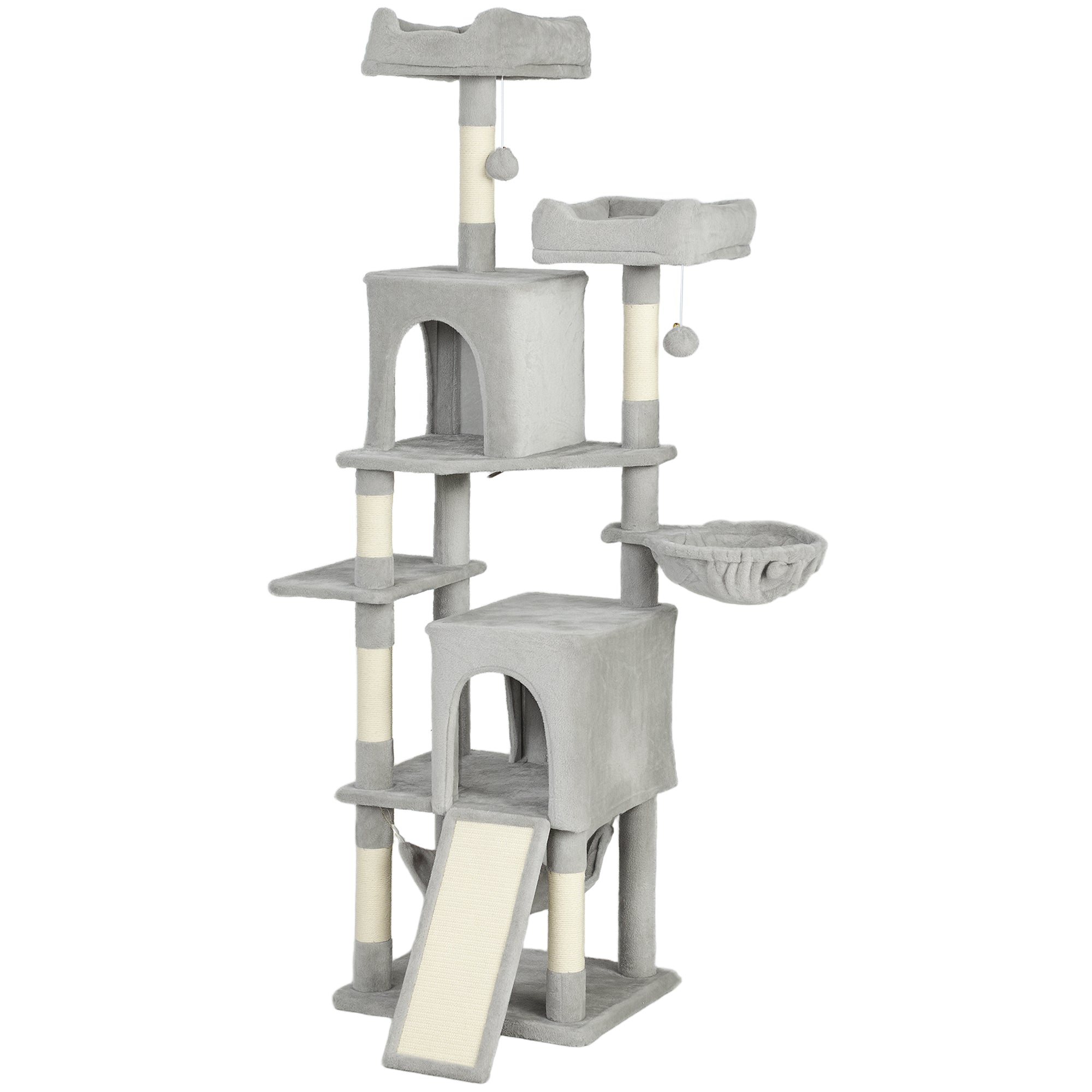 pawhut-arbre-chat-177-cm-2-niches-2-perchoirs-hamac-gris-clair image 2