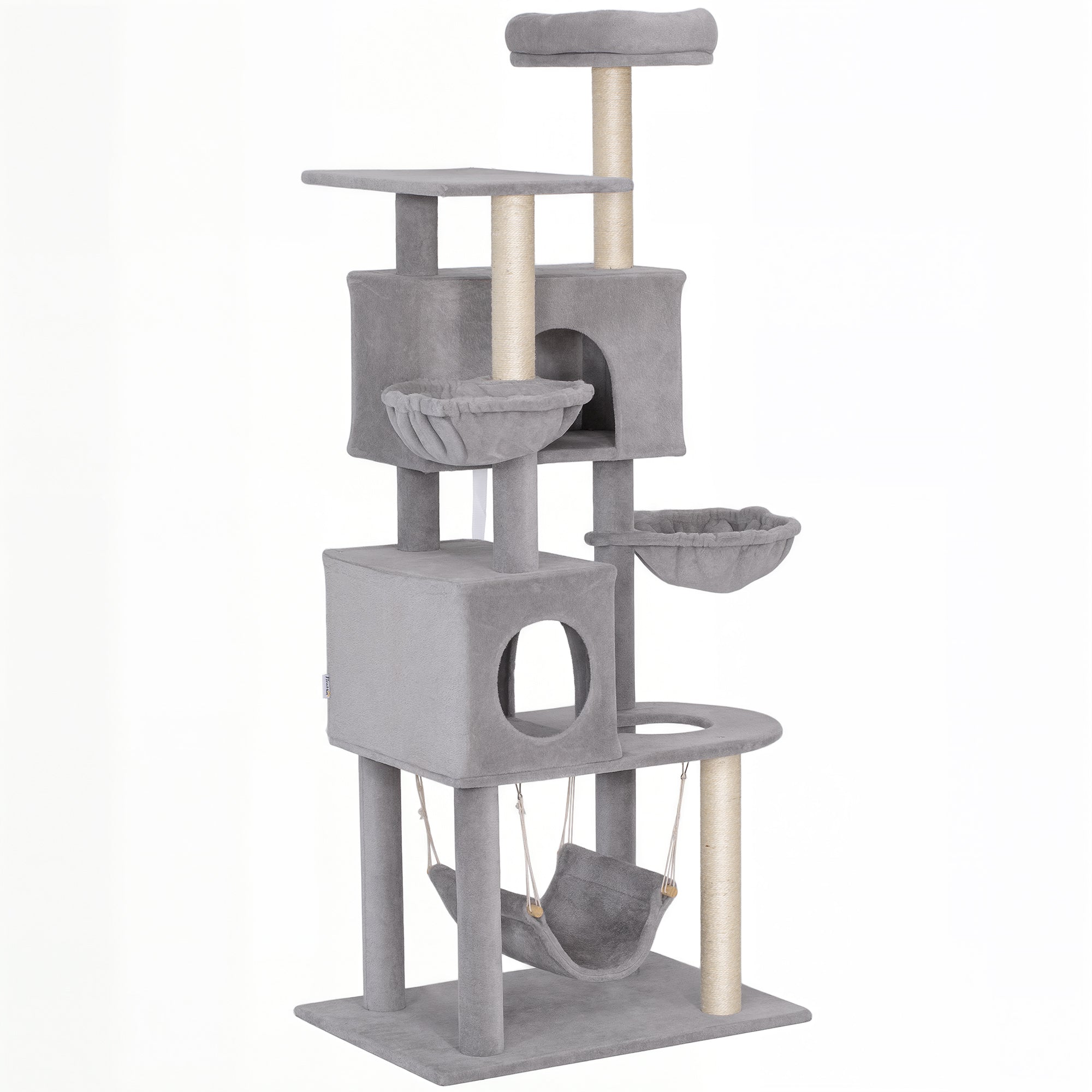 pawhut-arbre-chat-66-pouces-avec-2-niches-3-hamacs-et-perchoir-sup-rieur-gris-cl image 2