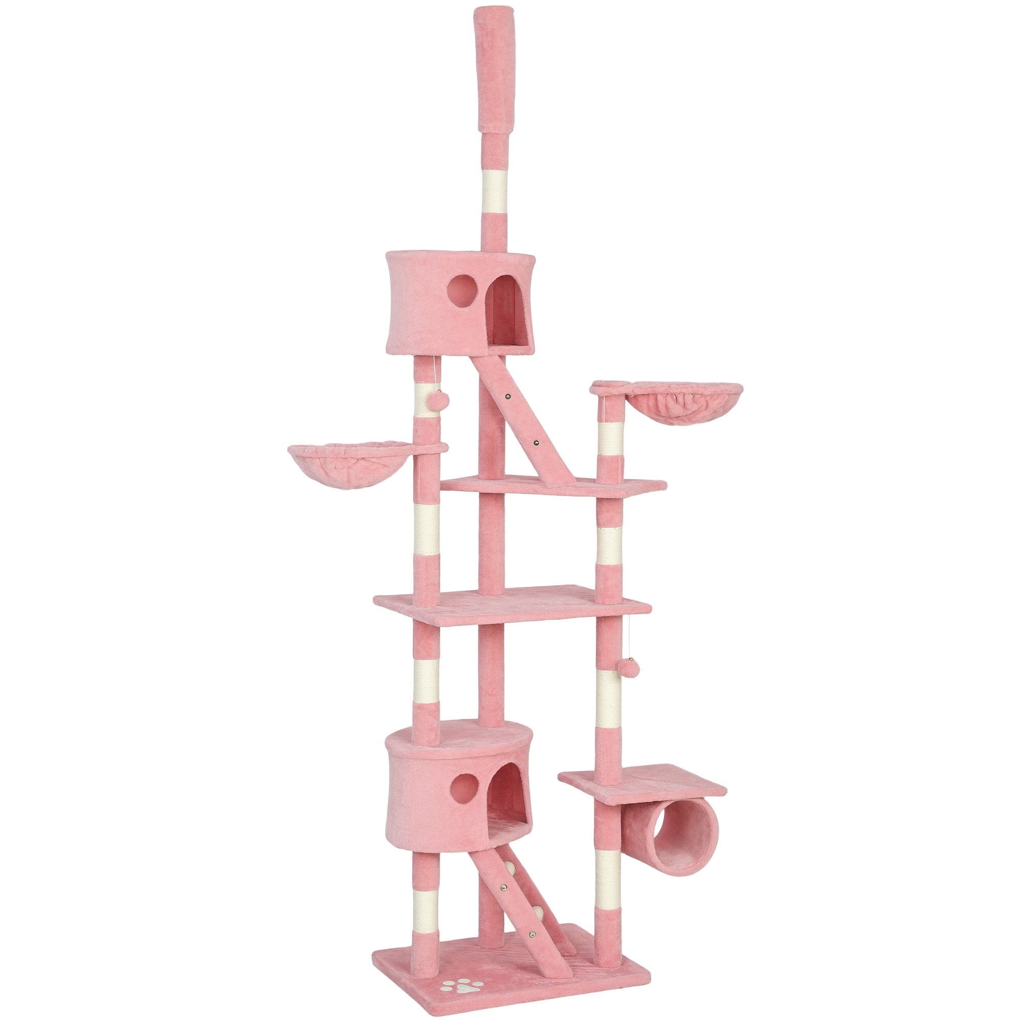 pawhut-arbre-chat-sol-plafond-7-niveaux-avec-2-niches-et-hamacs-rose image 2