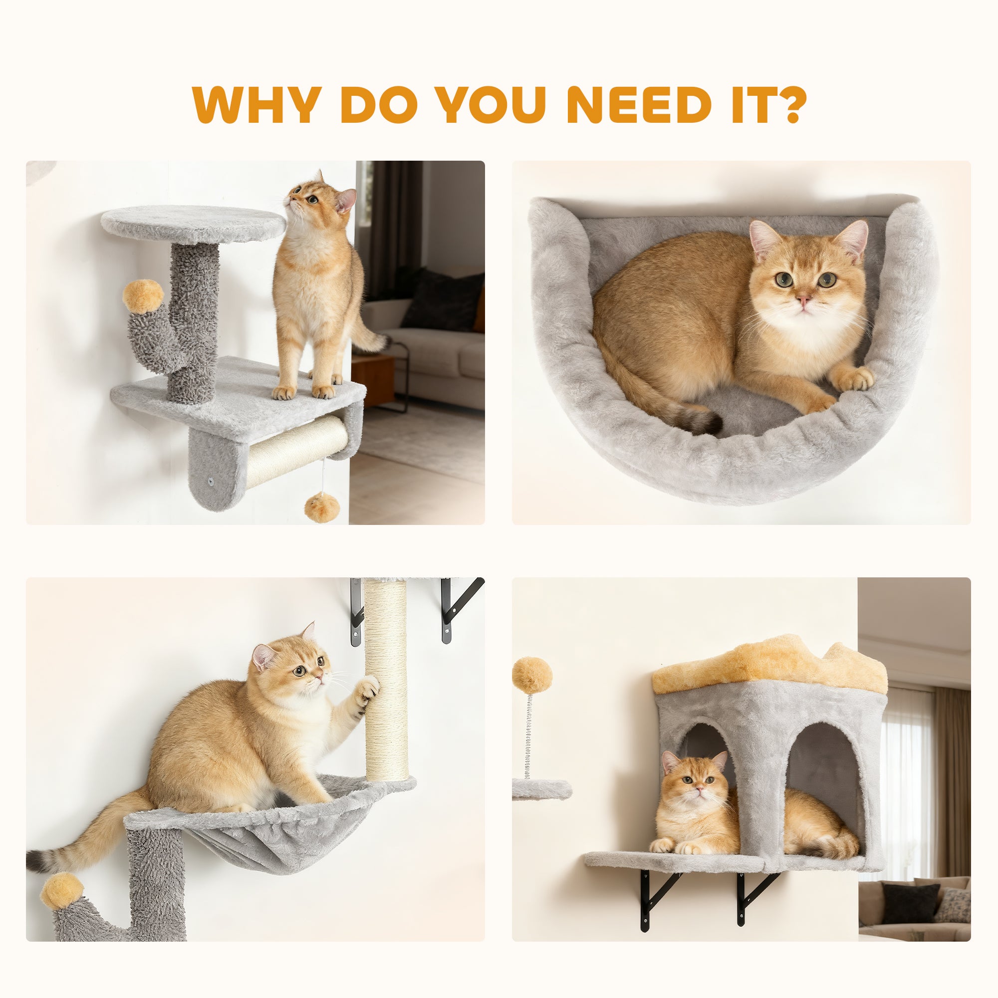 pawhut-set-4-tag-res-murales-pour-chat-avec-niche-hamac-lit-gris-clair image 8