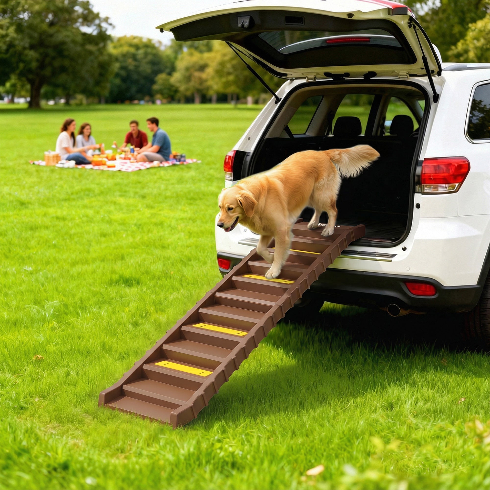 pawhut-rampe-pliable-10-marches-pour-chien-voiture-et-lit-marron image 4