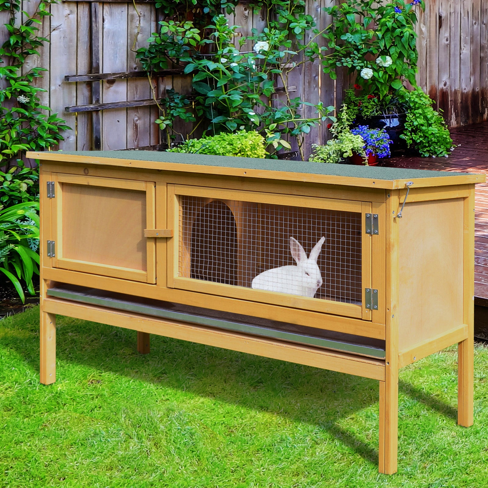 pawhut-clapier-lapin-ext-rieur-2-compartiments-toit-goudronn image 4