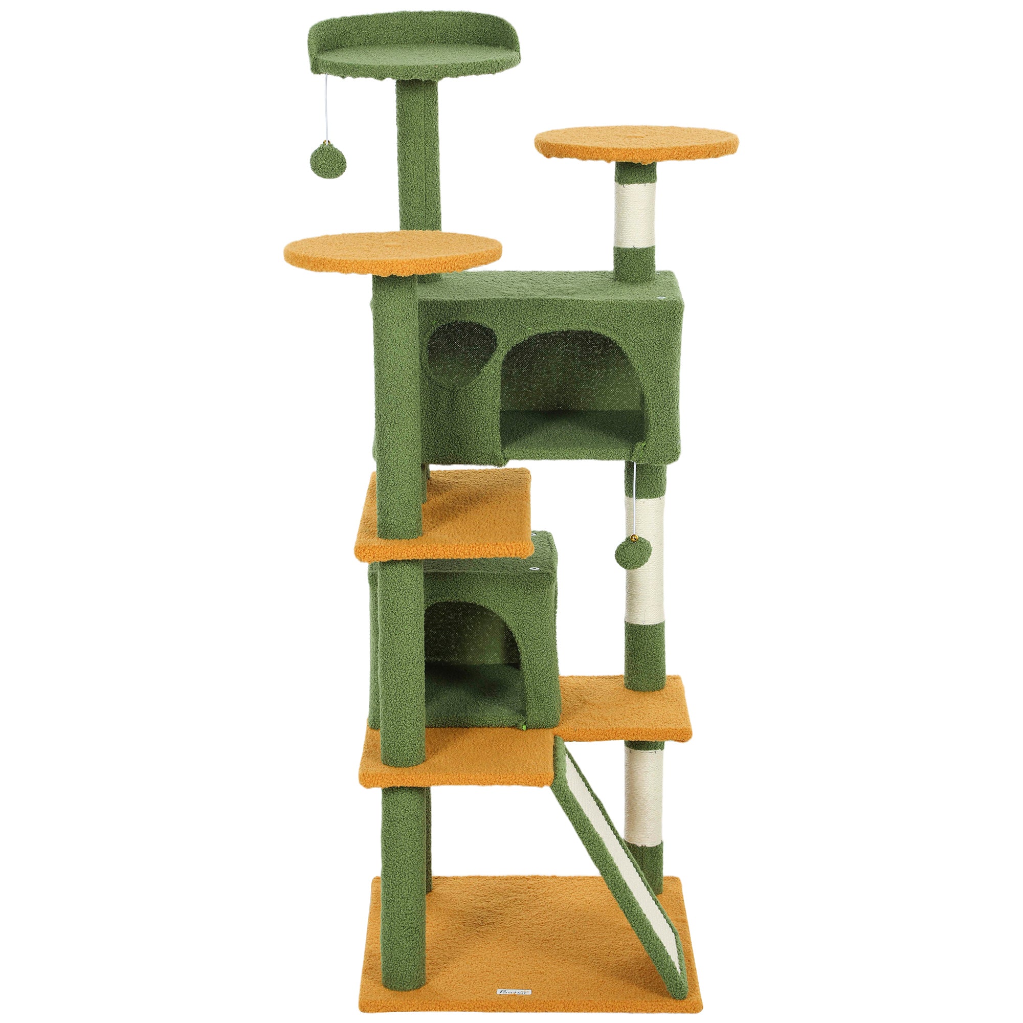 pawhut-arbre-chat-137-cm-54-vert-avec-niches-hamac-rampe-et-griffoirs-sisal image 2