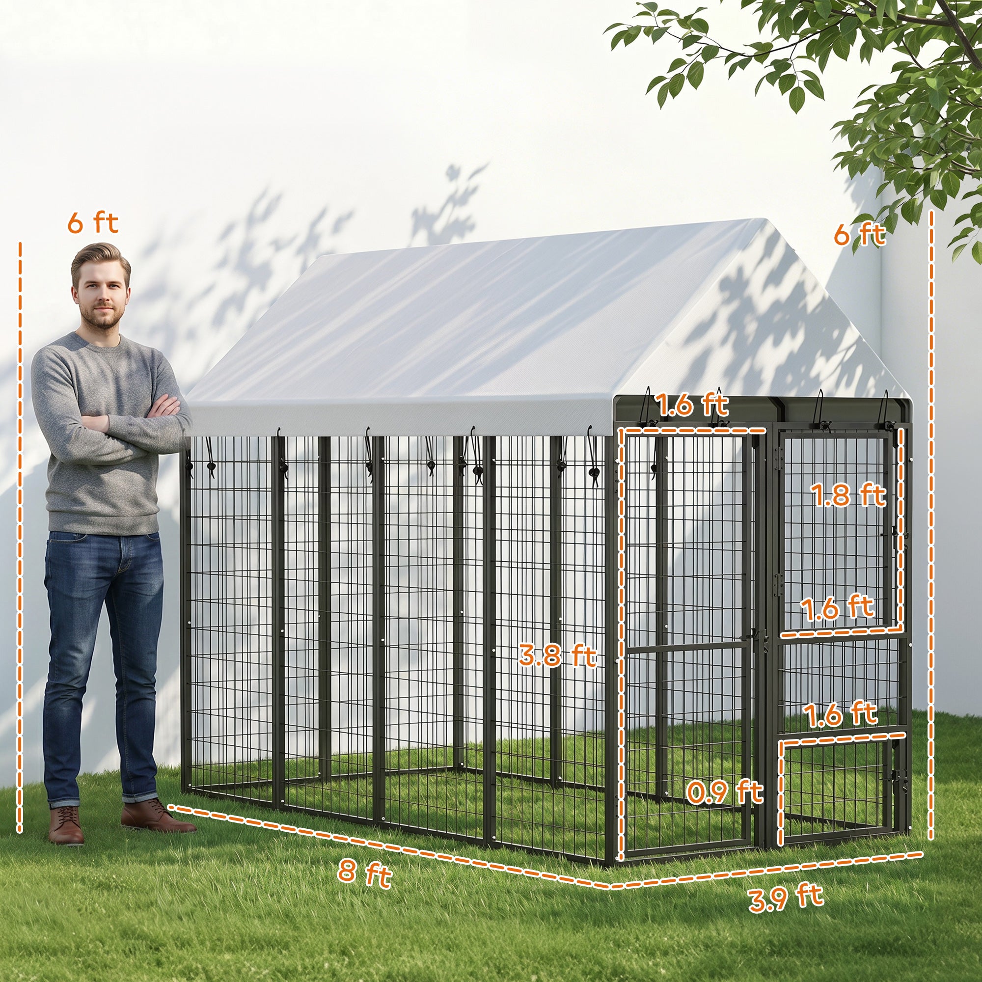 pawhut-chenil-ext-rieur-xxl-8-x-4-x-6-extensible-avec-toit-et-3-portes image 5