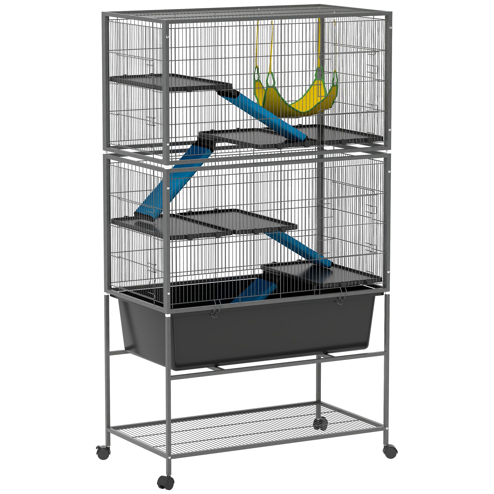 pawhut-cage-5-niveaux-pour-petits-animaux-avec-hamac-et-roulettes-gris-anthracit image 1