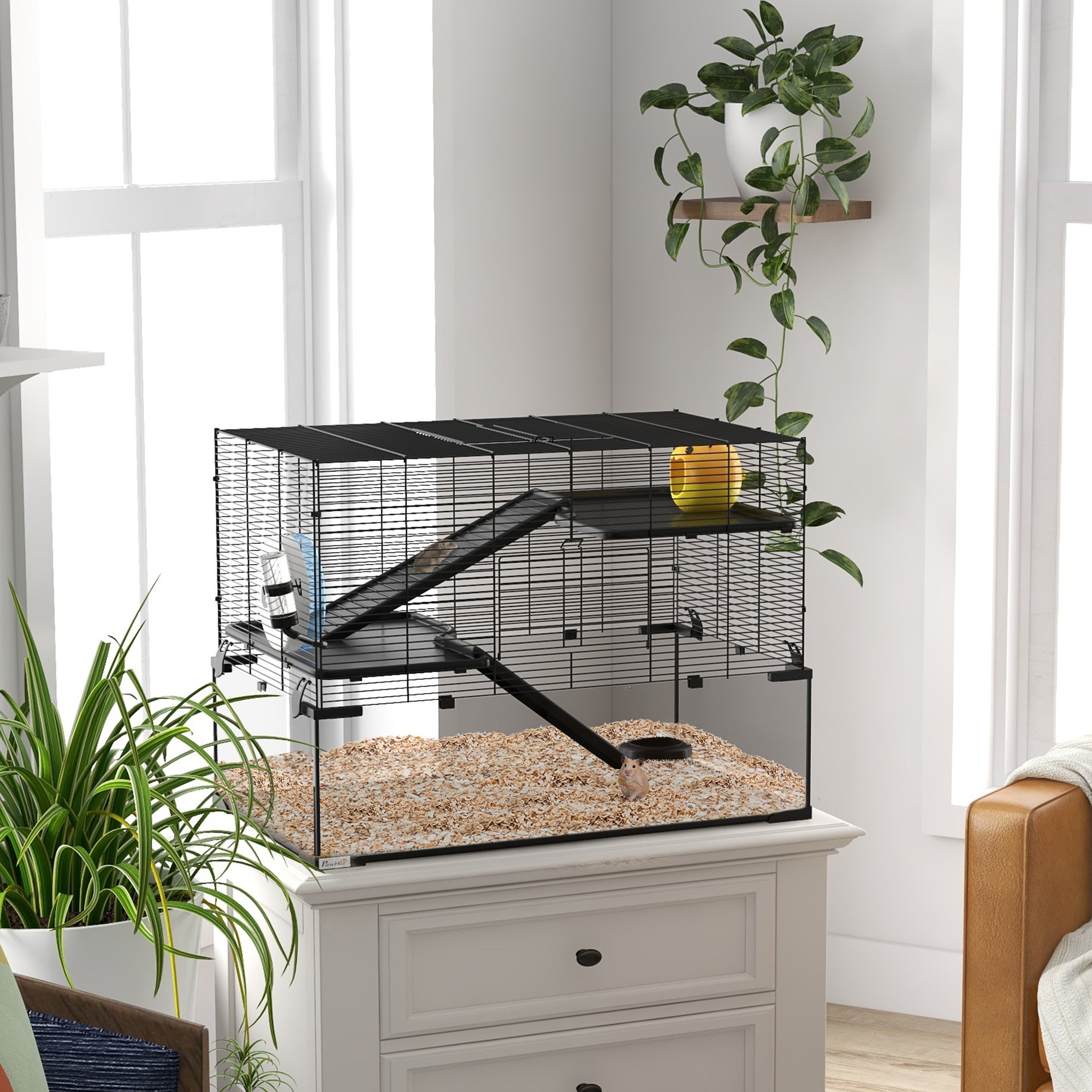 pawhut-cage-hamster-3-tages-79-x-48-x-57-cm-avec-fond-verre-tremp-et-accessoires image 5