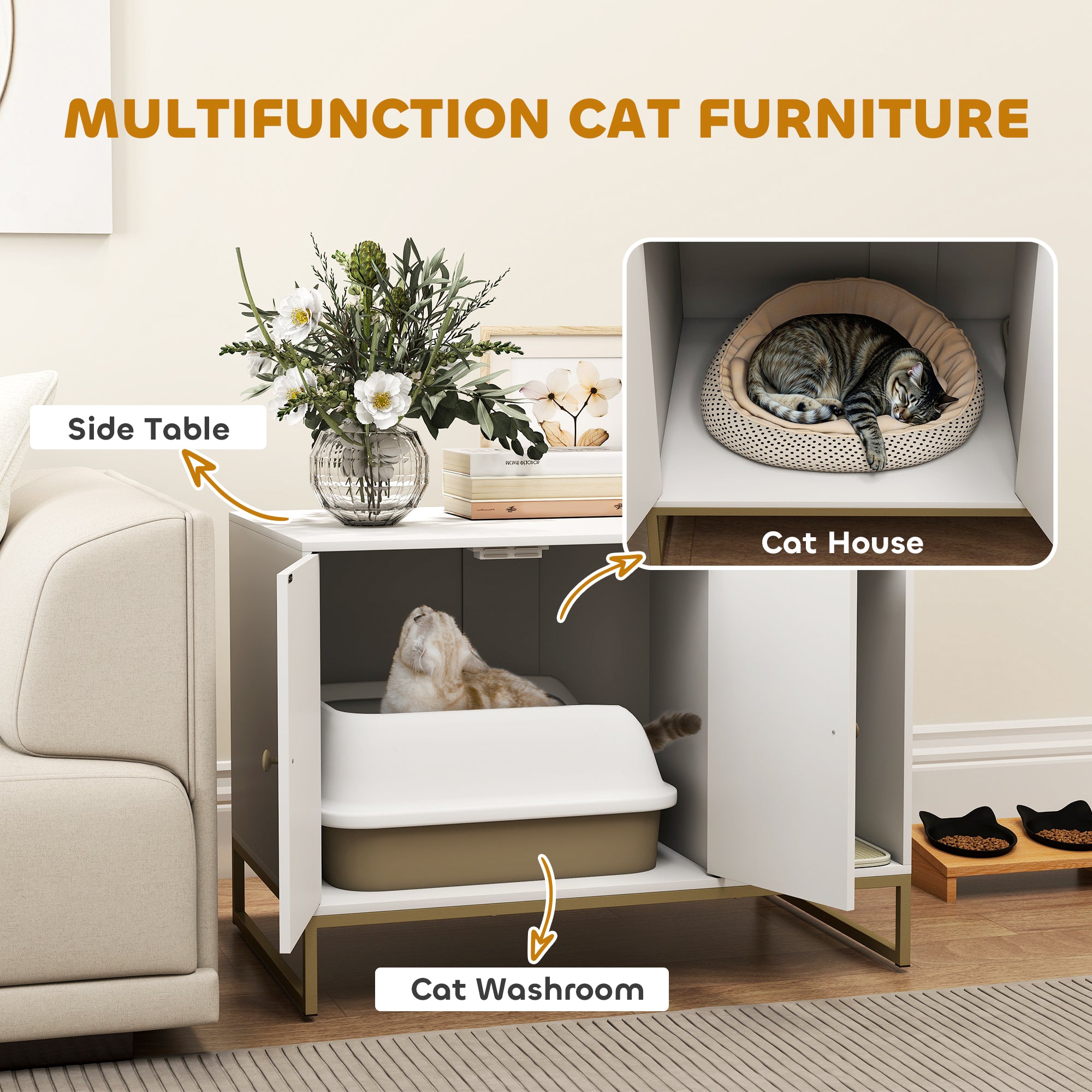 pawhut-meuble-liti-re-cach-e-avec-tapis-et-rangement-lat-ral-blanc image 6