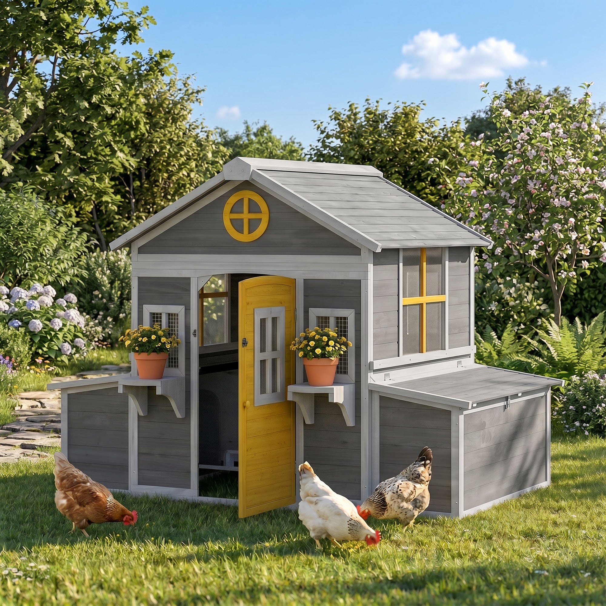 pawhut-poulailler-bois-182-x-126-x-136-cm-pour-2-4-poules-2-pondoirs-gris image 3
