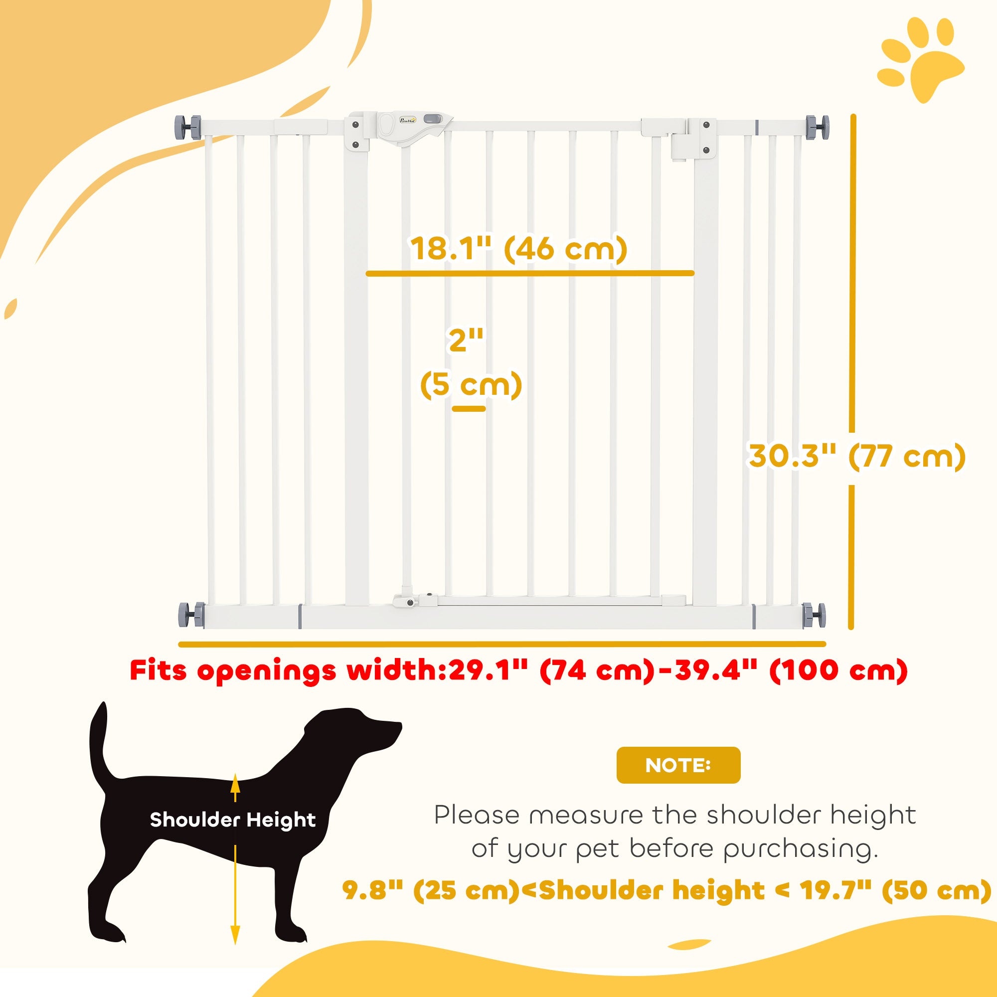pawhut-barri-re-de-s-curit-animaux-76-cm-avec-porte-74-100-cm-blanc-pour-escalie image 5