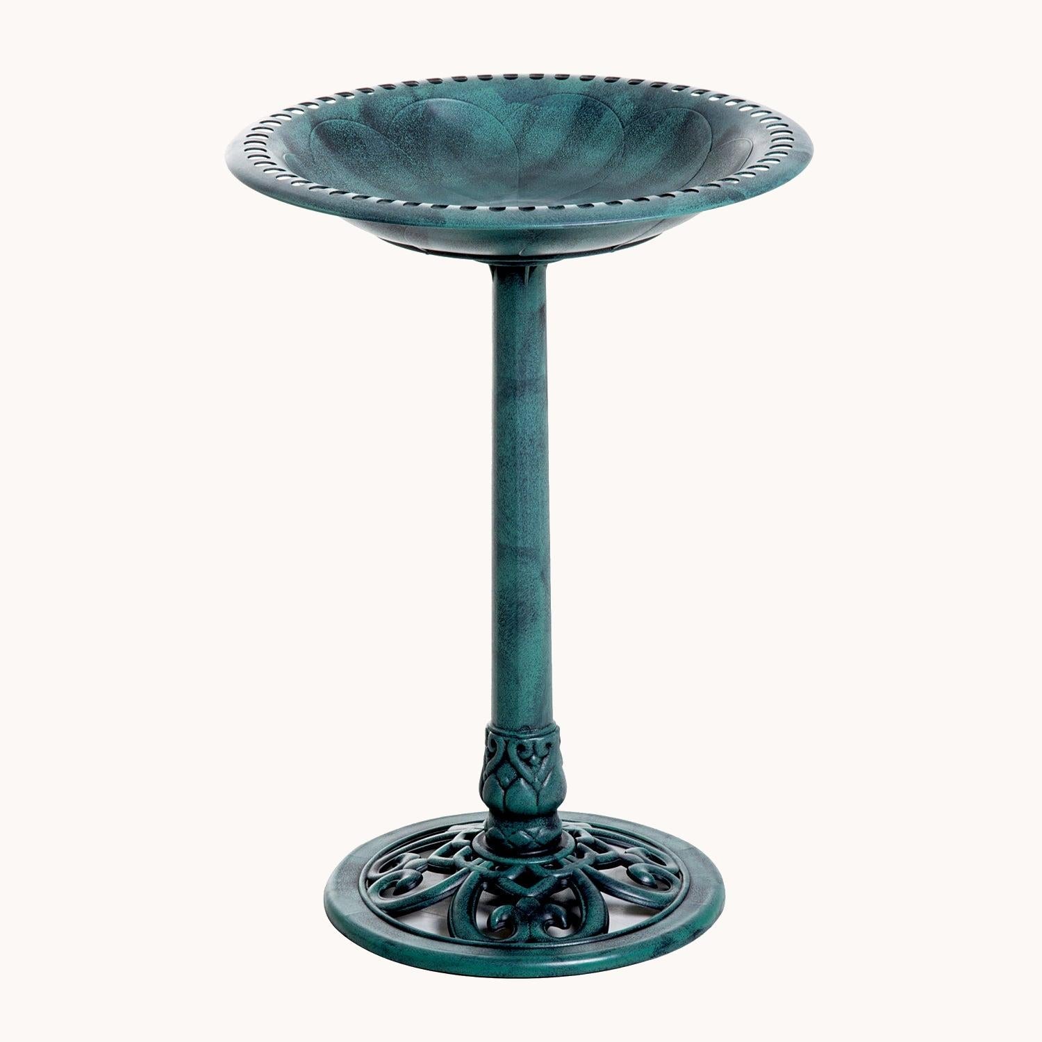 pawhut-bain-d-oiseaux-ext-rieur-en-r-sine-71-cm-motif-fleur-de-lys-patine-ancien image 1