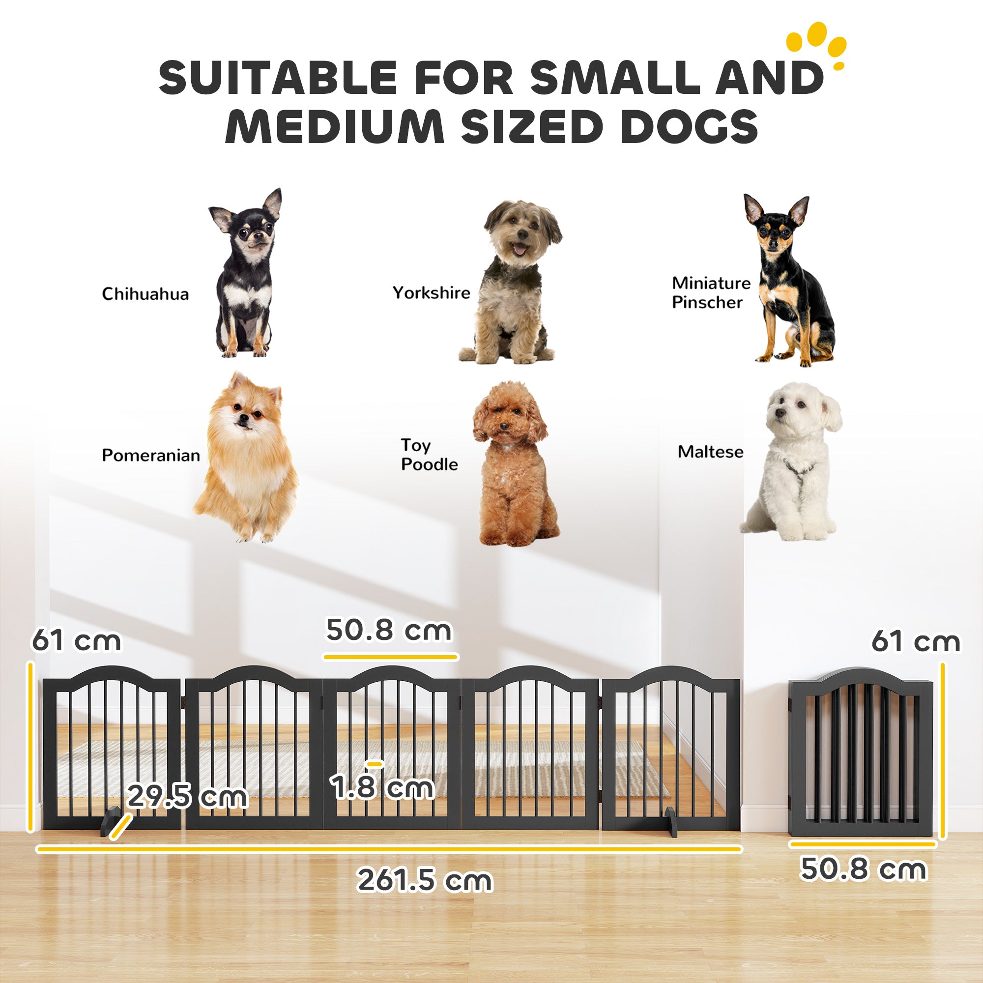 pawhut-barri-re-chien-en-bois-pliable-5-panneaux-autoportante-noir image 5