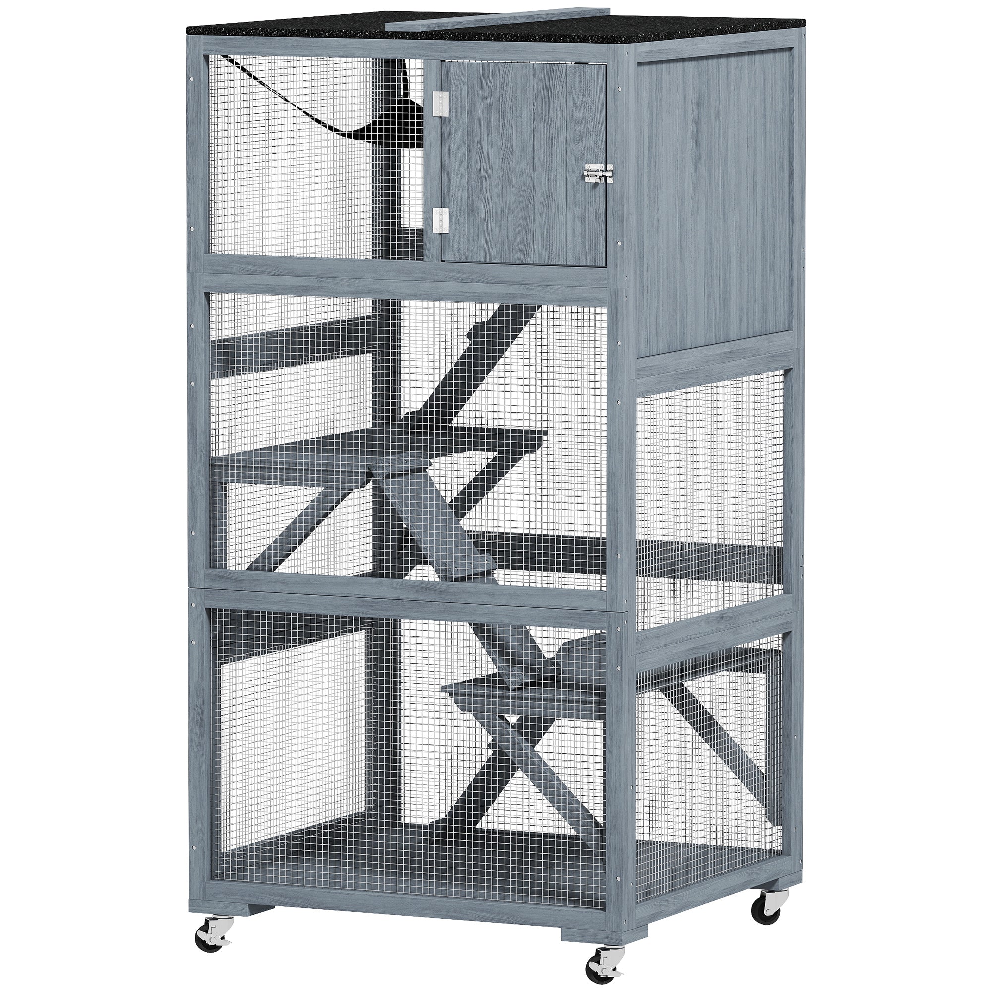 pawhut-catio-ext-rieur-66-pouces-sur-roues-avec-hamac-et-plateformes-gris image 2