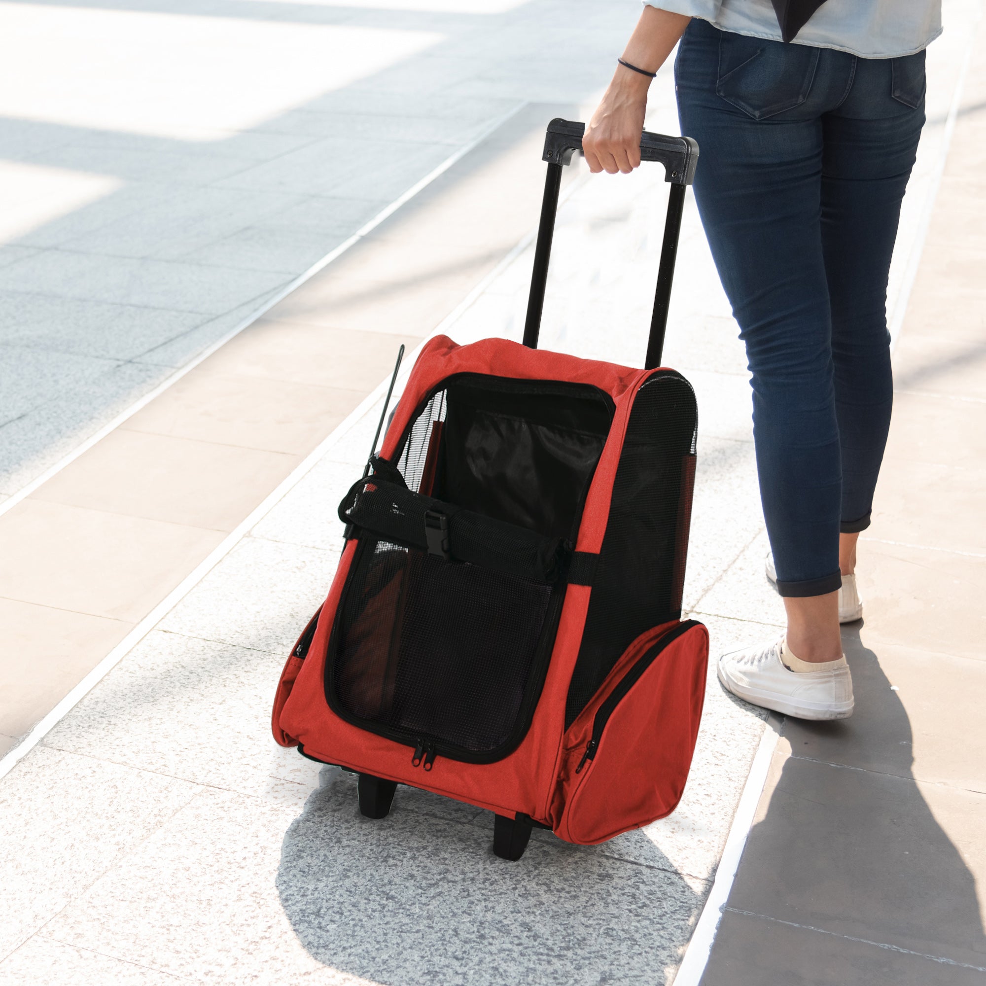 pawhut-sac-dos-transport-chat-roulettes-trolley-t-lescopique-42-x-25-x-55-cm-rou image 4