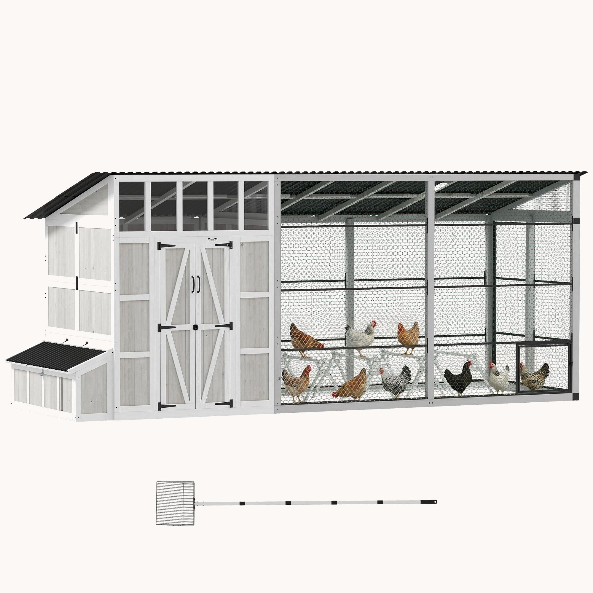pawhut-poulailler-walk-in-212-10-15-poules-avec-enclos-gris-clair image 1